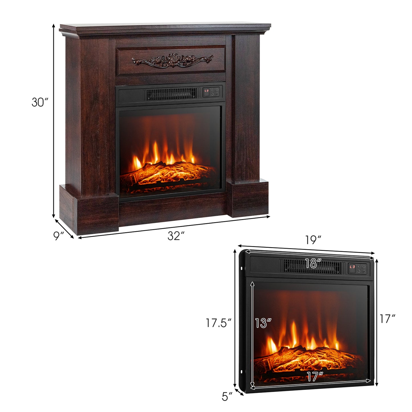 1400W Electric Fireplace Mantel TV Stand with Remote Control