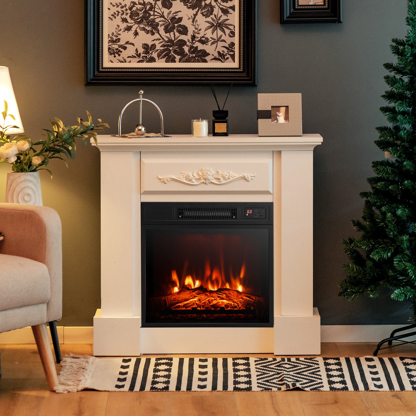 1400W Electric Fireplace Mantel TV Stand with Remote Control
