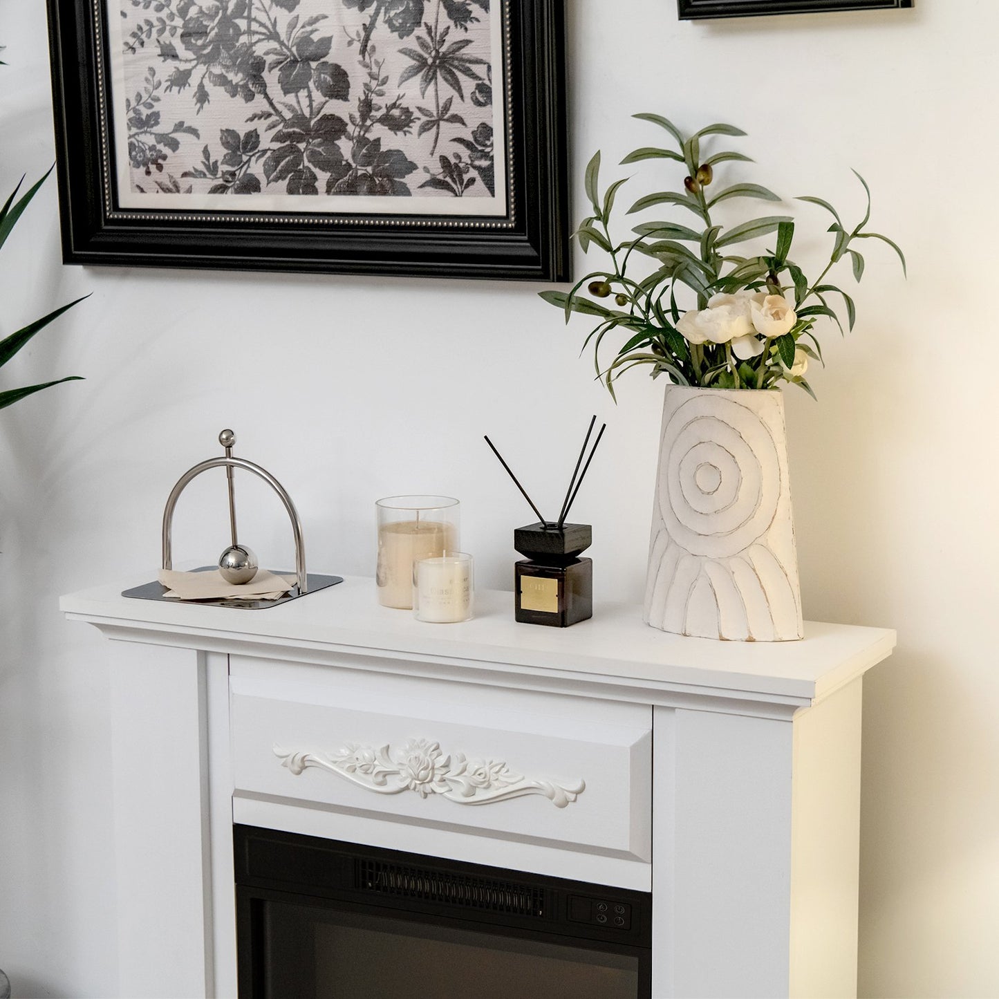 1400W Electric Fireplace Mantel TV Stand with Remote Control
