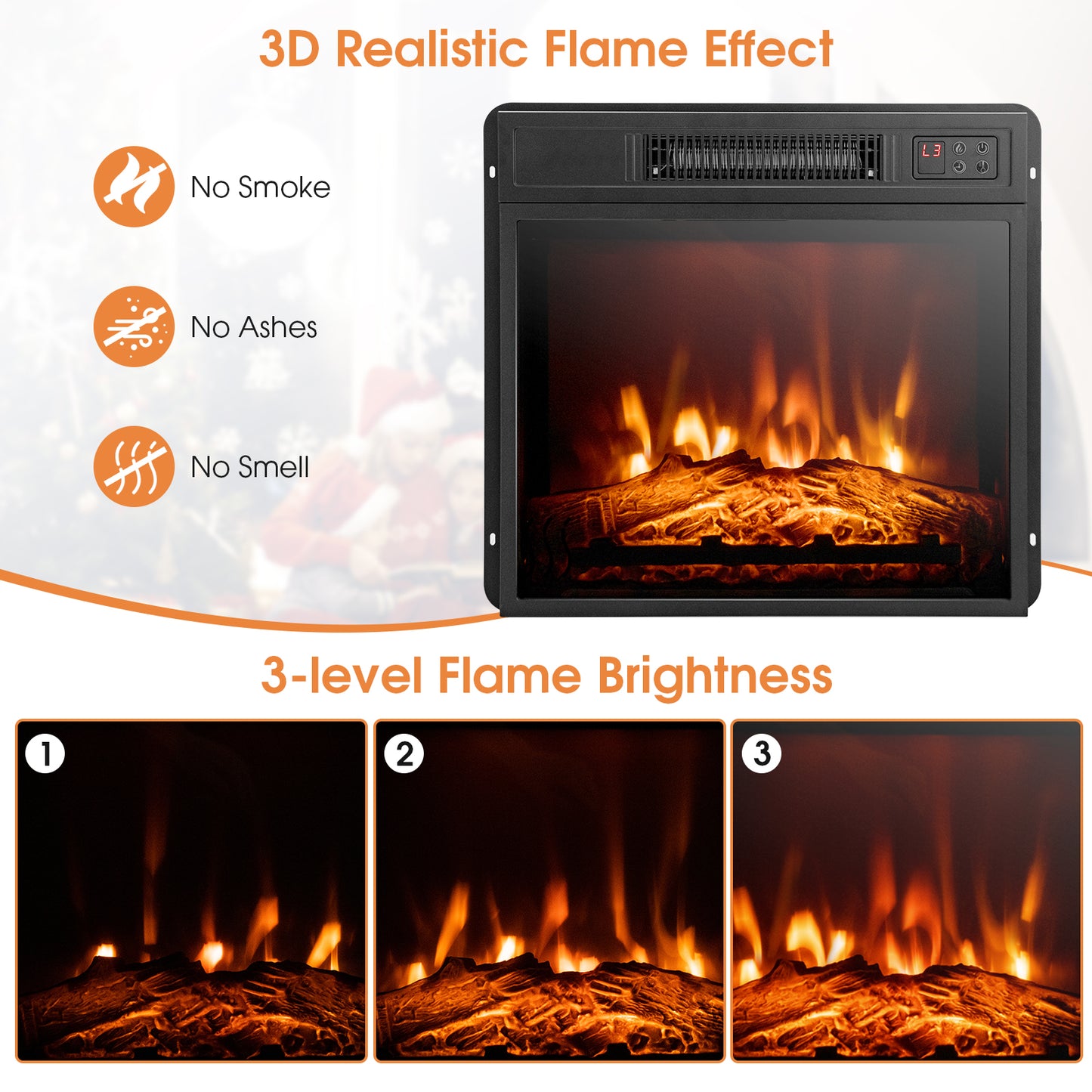 1400W Electric Fireplace Mantel TV Stand with Remote Control