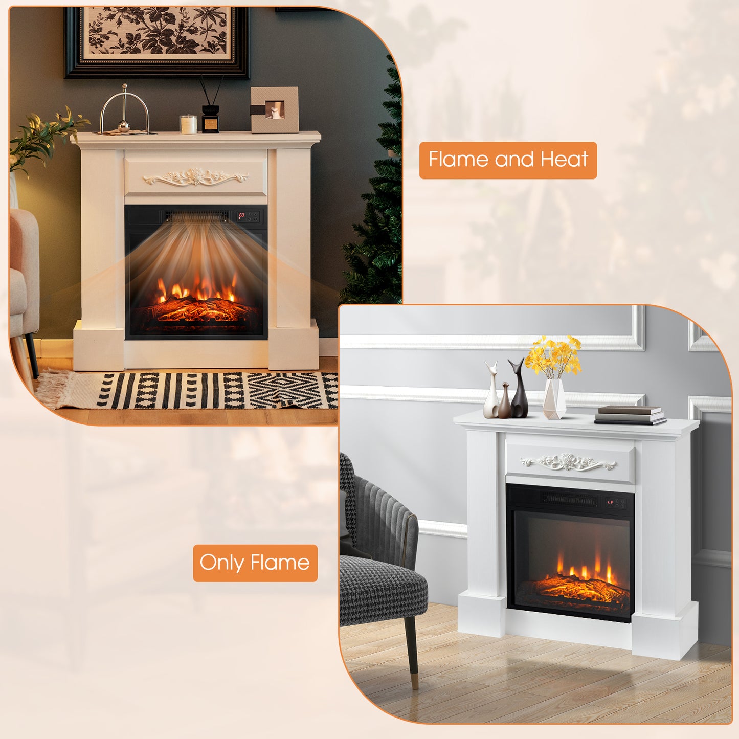 1400W Electric Fireplace Mantel TV Stand with Remote Control