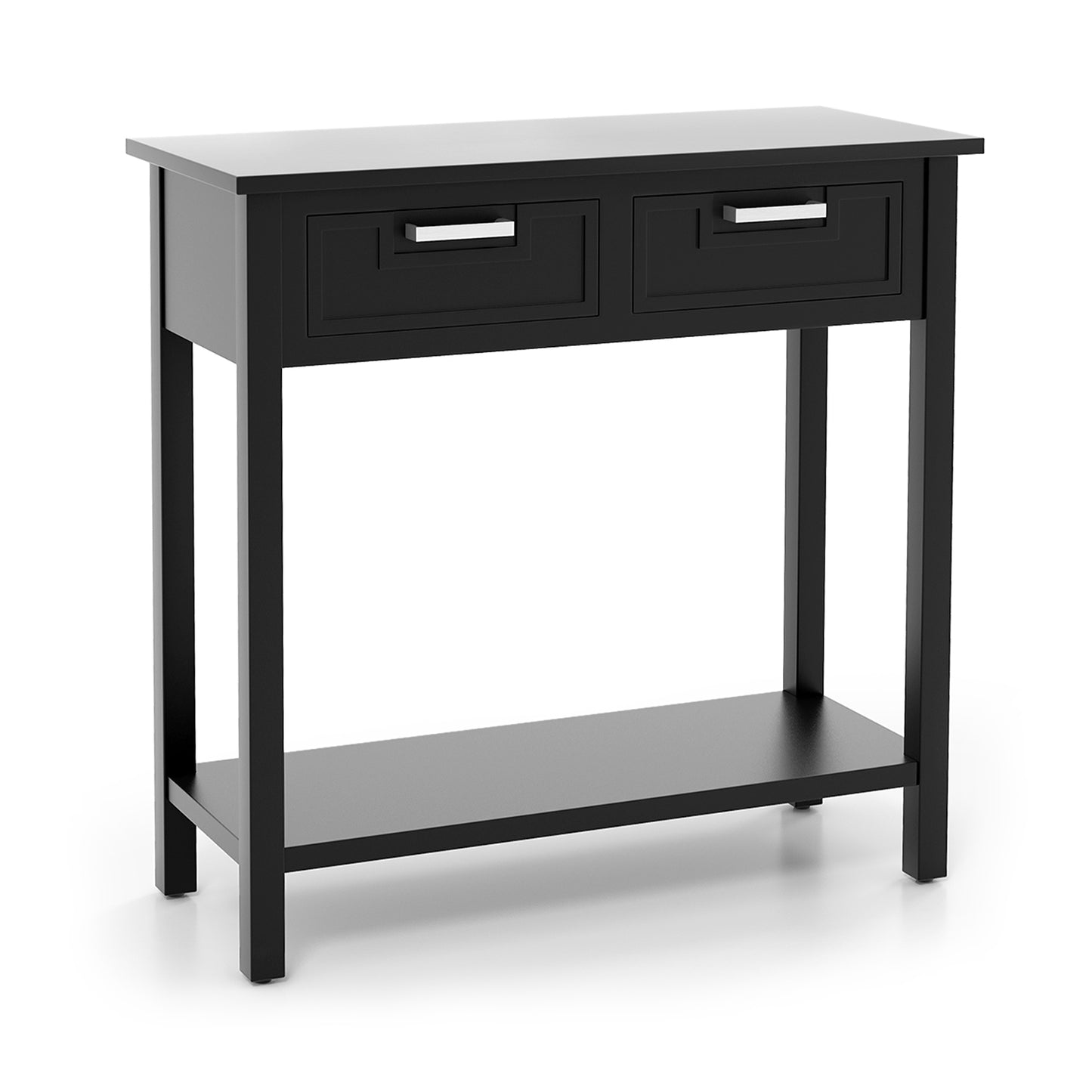 Slim Console Table with Drawers and Open Storage Shelf for Entryway or Living Room - Black