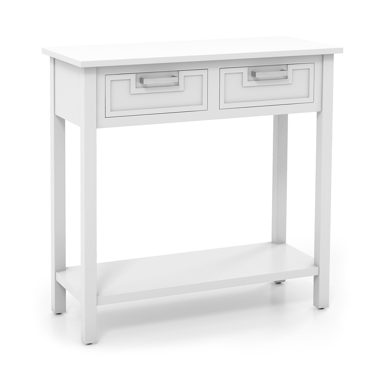 Slim Console Table with Drawers and Open Storage Shelf for Entryway or Living Room - White