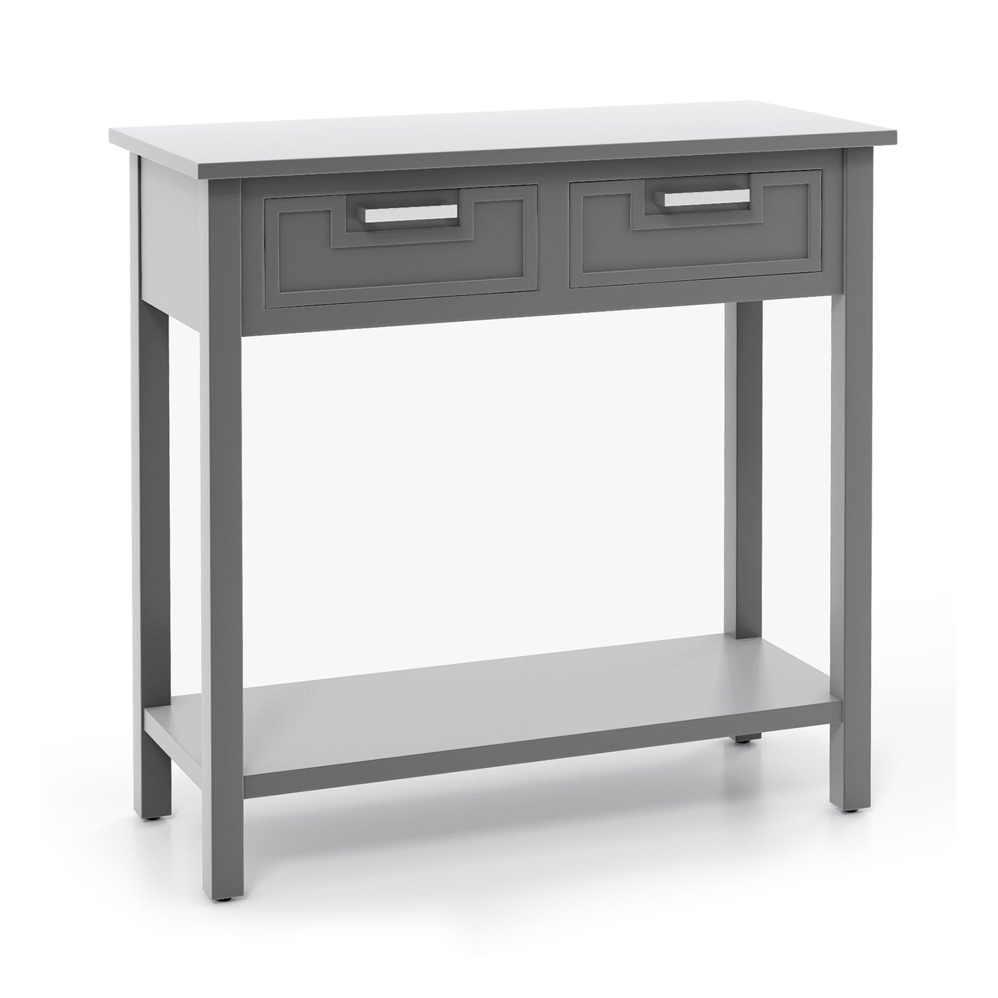 Slim Console Table with Drawers and Open Storage Shelf for Entryway or Living Room - Grey