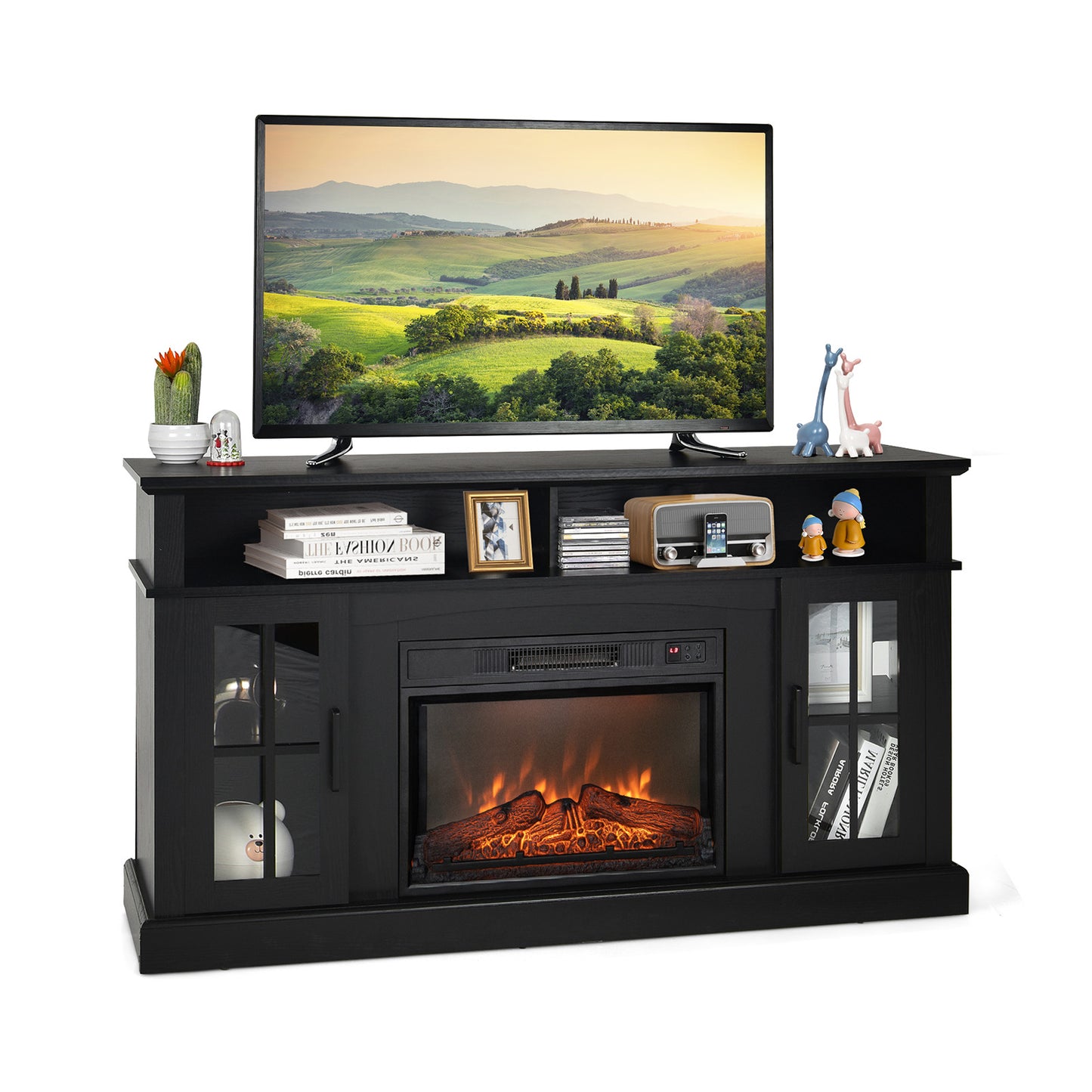 Entertainment Center with 1400W Electric Fireplace for TVs up to 65 Inches in Black