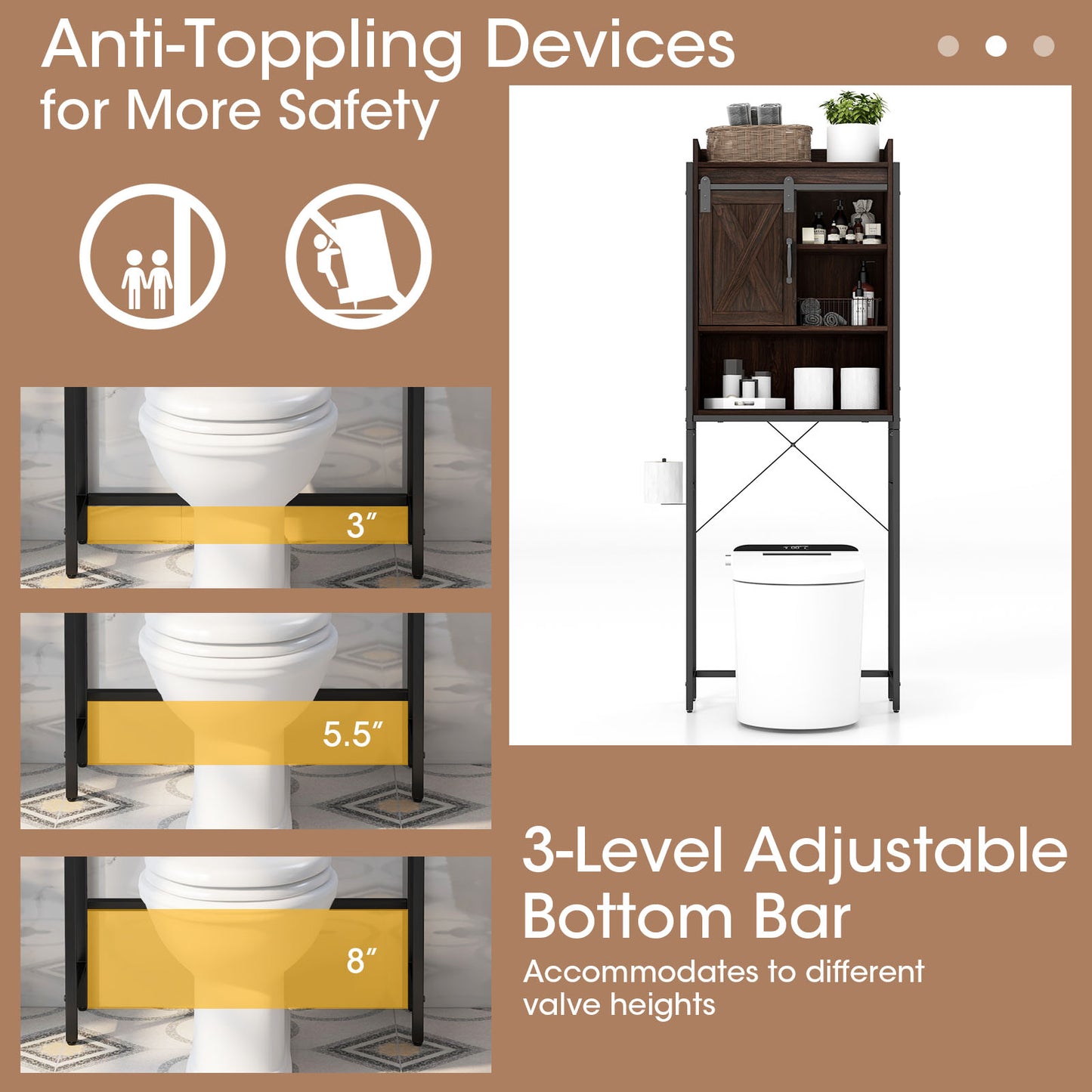 4 Tier Bathroom Storage Cabinet with Adjustable Shelves and Sliding Barn Door