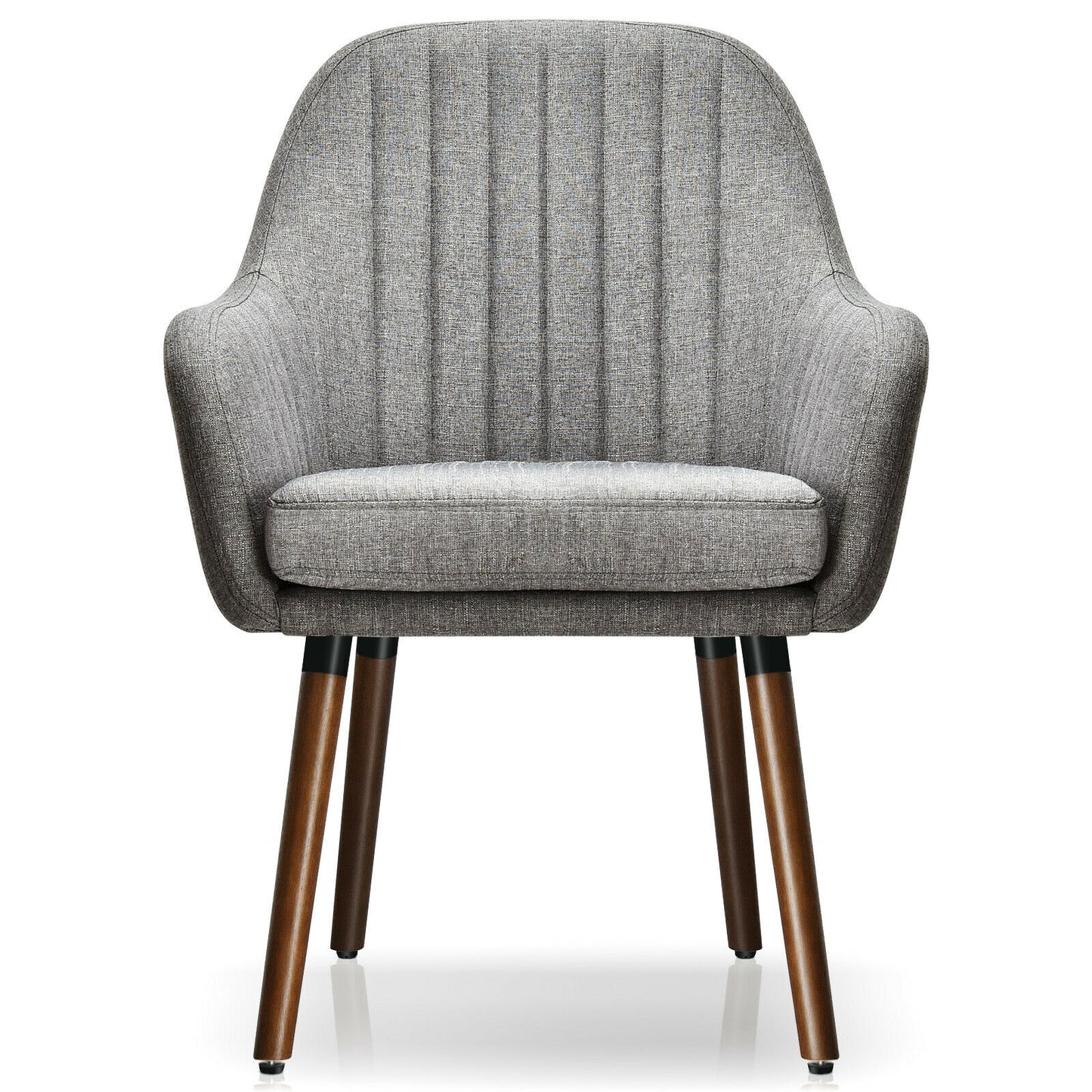 Set of 2 Linen Upholstered Armchairs with Natural Wood Legs and Padded Seat in Grey