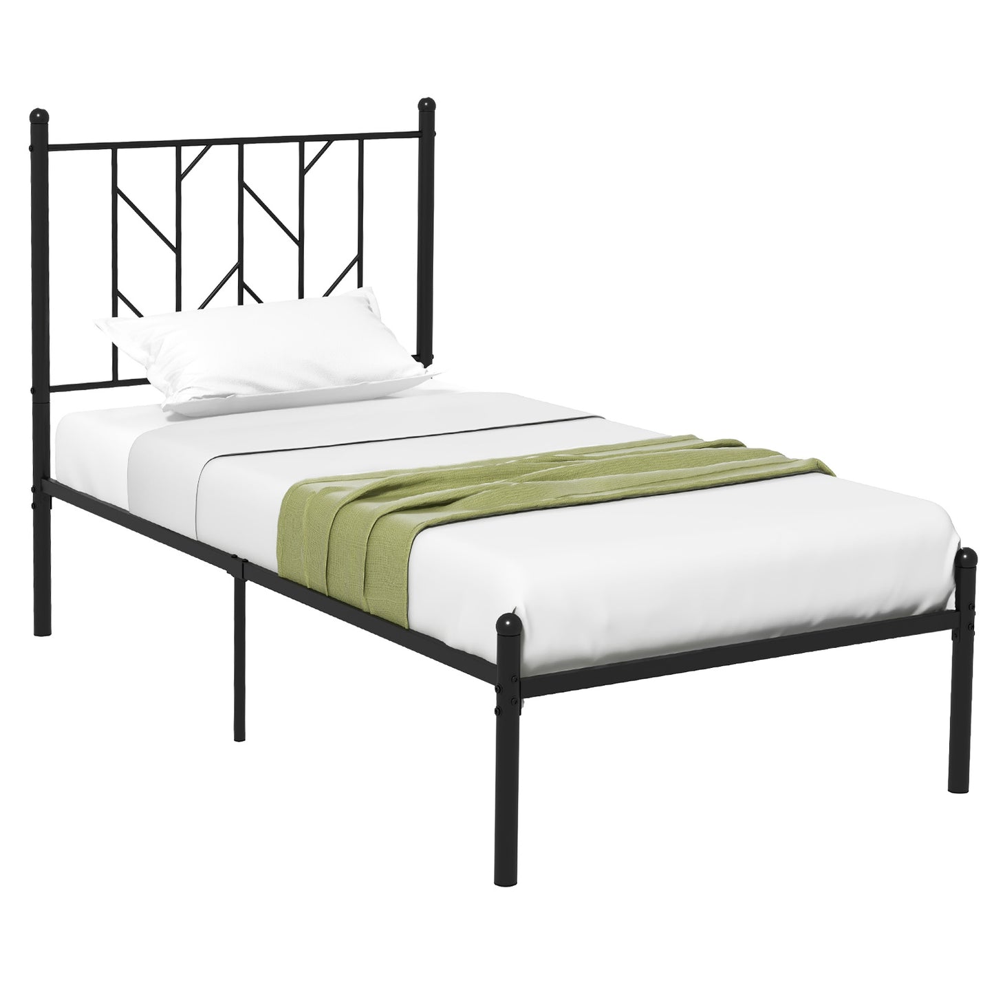 Stylish Branch Shaped Headboard Metal Platform Bed Frame with Sturdy Slat Support – Twin Size