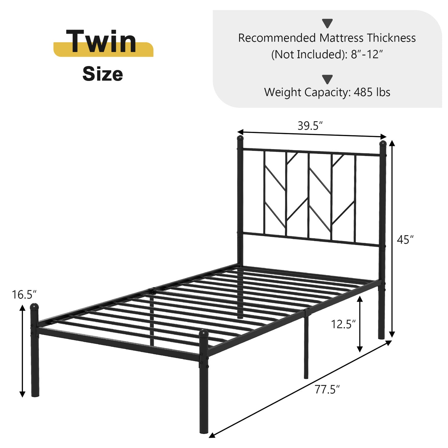 Stylish Branch Shaped Headboard Metal Platform Bed Frame with Sturdy Slat Support – Twin Size