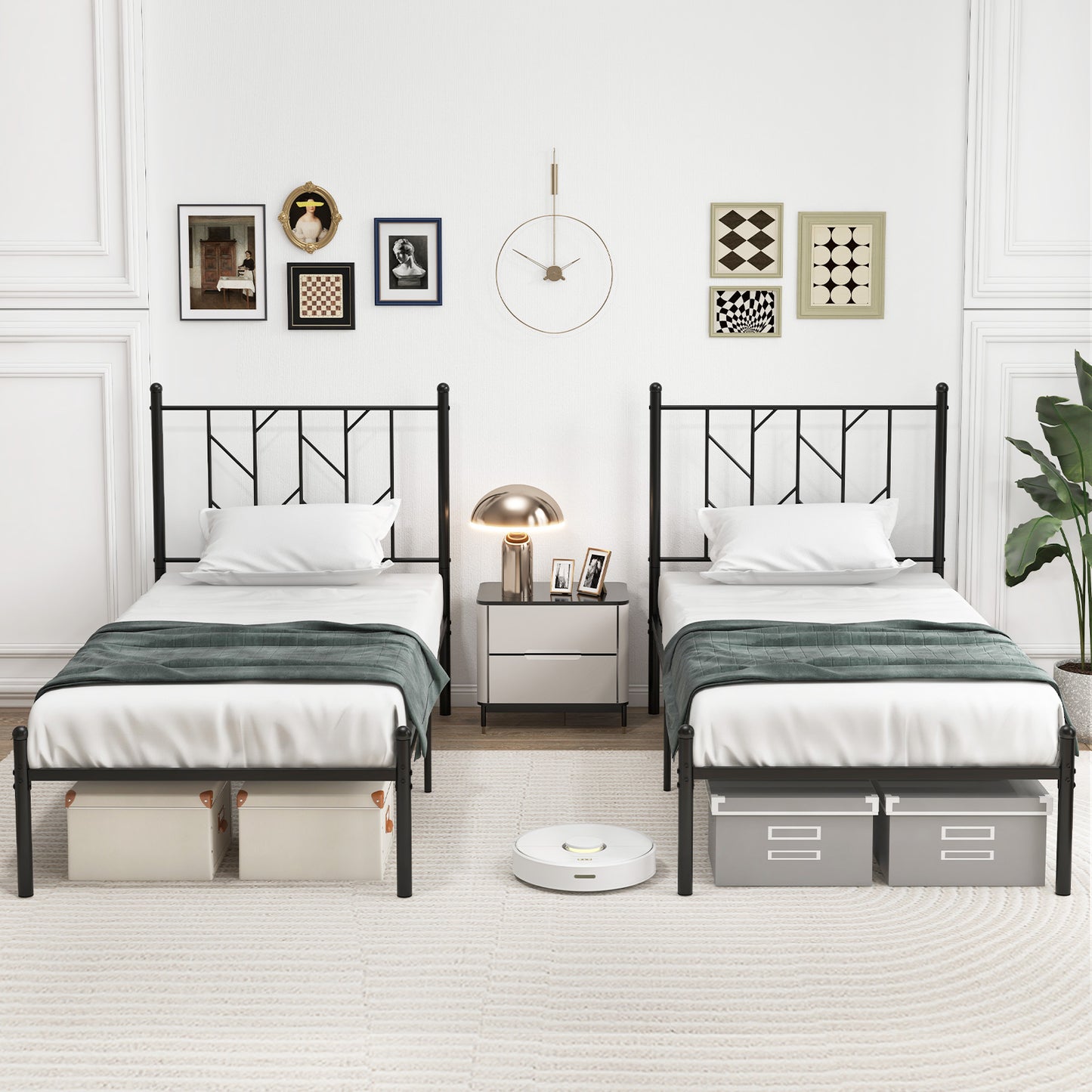 Stylish Branch Shaped Headboard Metal Platform Bed Frame with Sturdy Slat Support – Twin Size