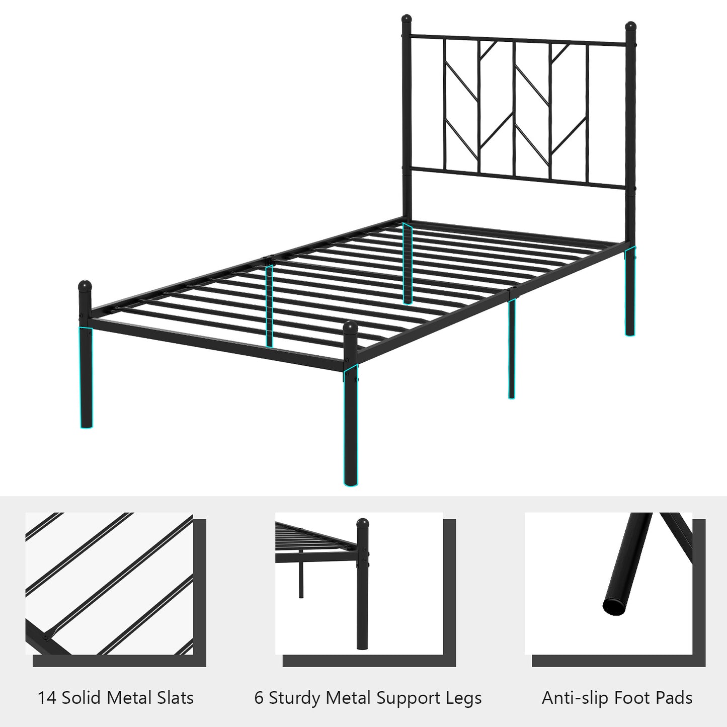 Stylish Branch Shaped Headboard Metal Platform Bed Frame with Sturdy Slat Support – Twin Size