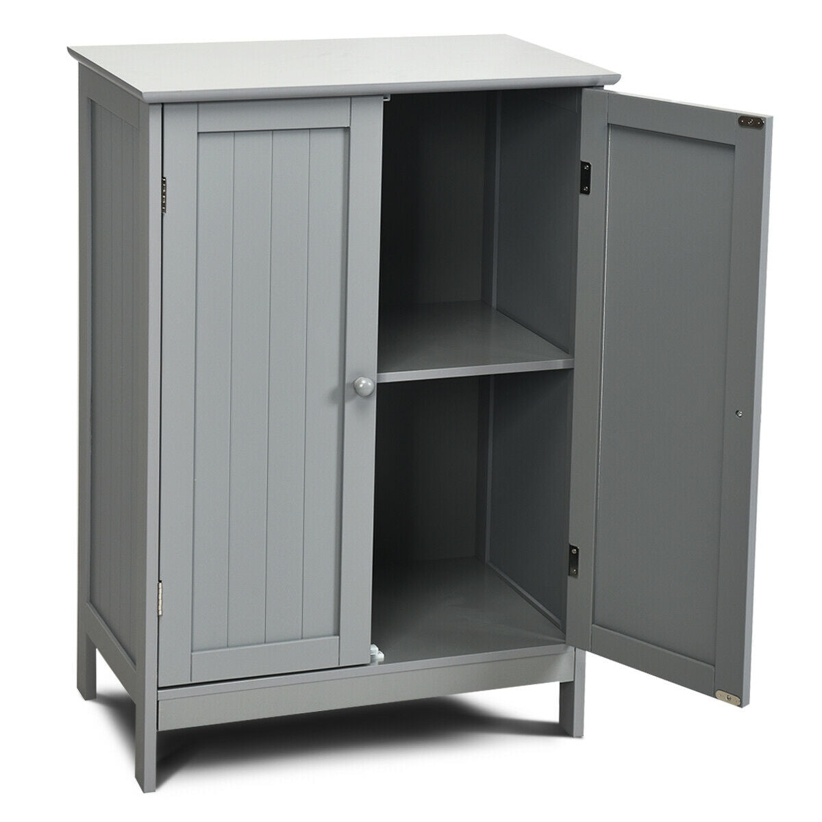 Modern Bathroom Floor Storage Cabinet with Double Doors & Adjustable Shelves