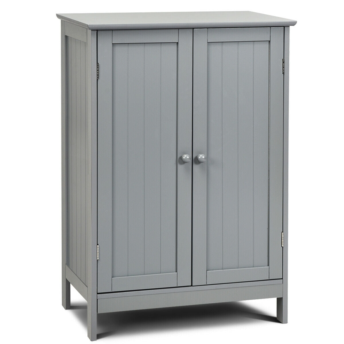 Modern Bathroom Floor Storage Cabinet with Double Doors & Adjustable Shelves