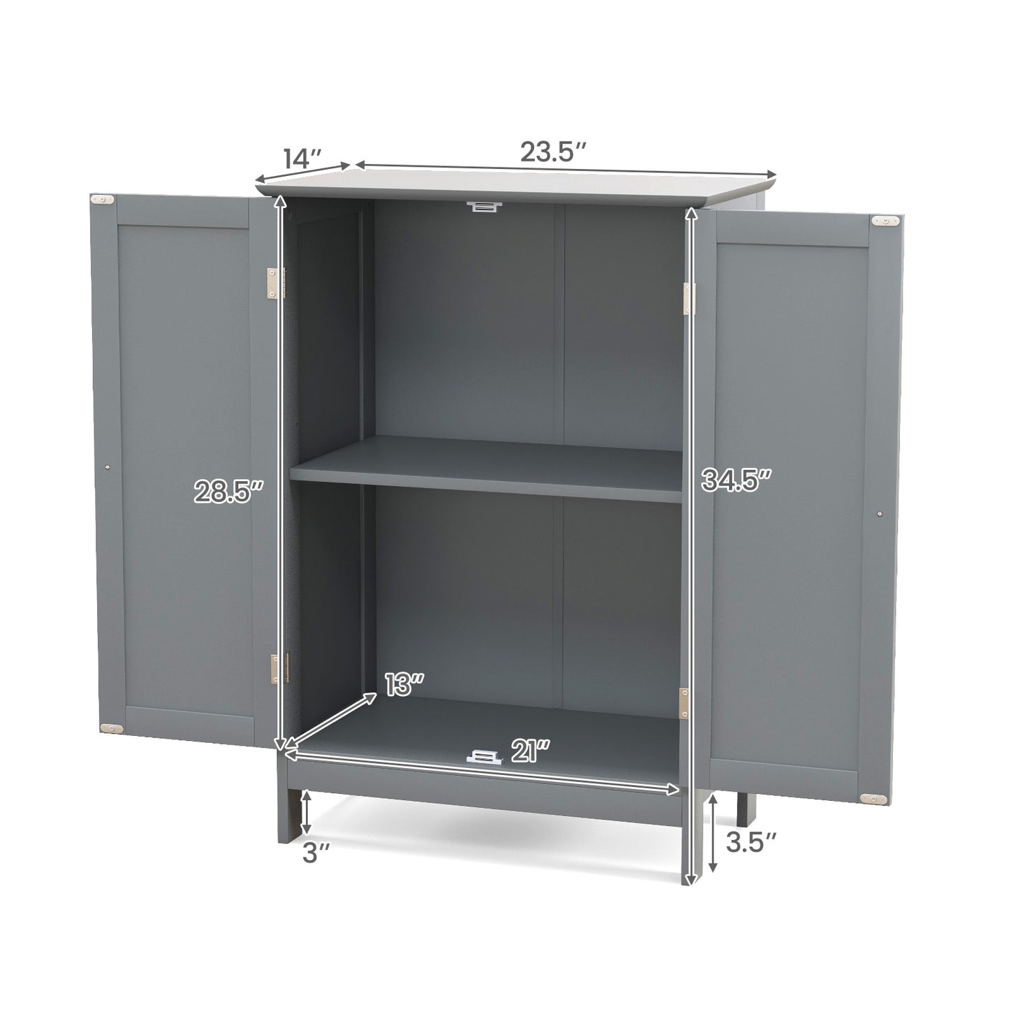 Modern Bathroom Floor Storage Cabinet with Double Doors & Adjustable Shelves