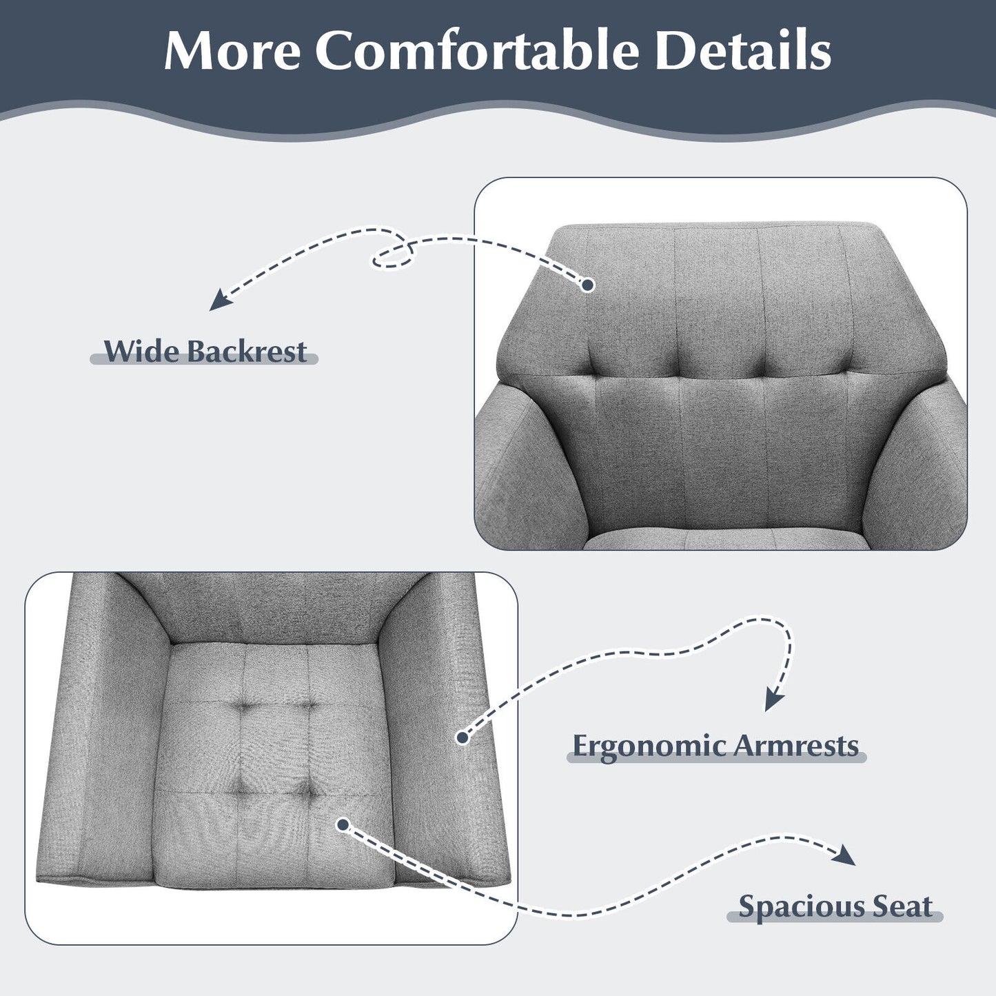 Elegant Tufted Accent Chair with Solid Wood Frame in Grey
