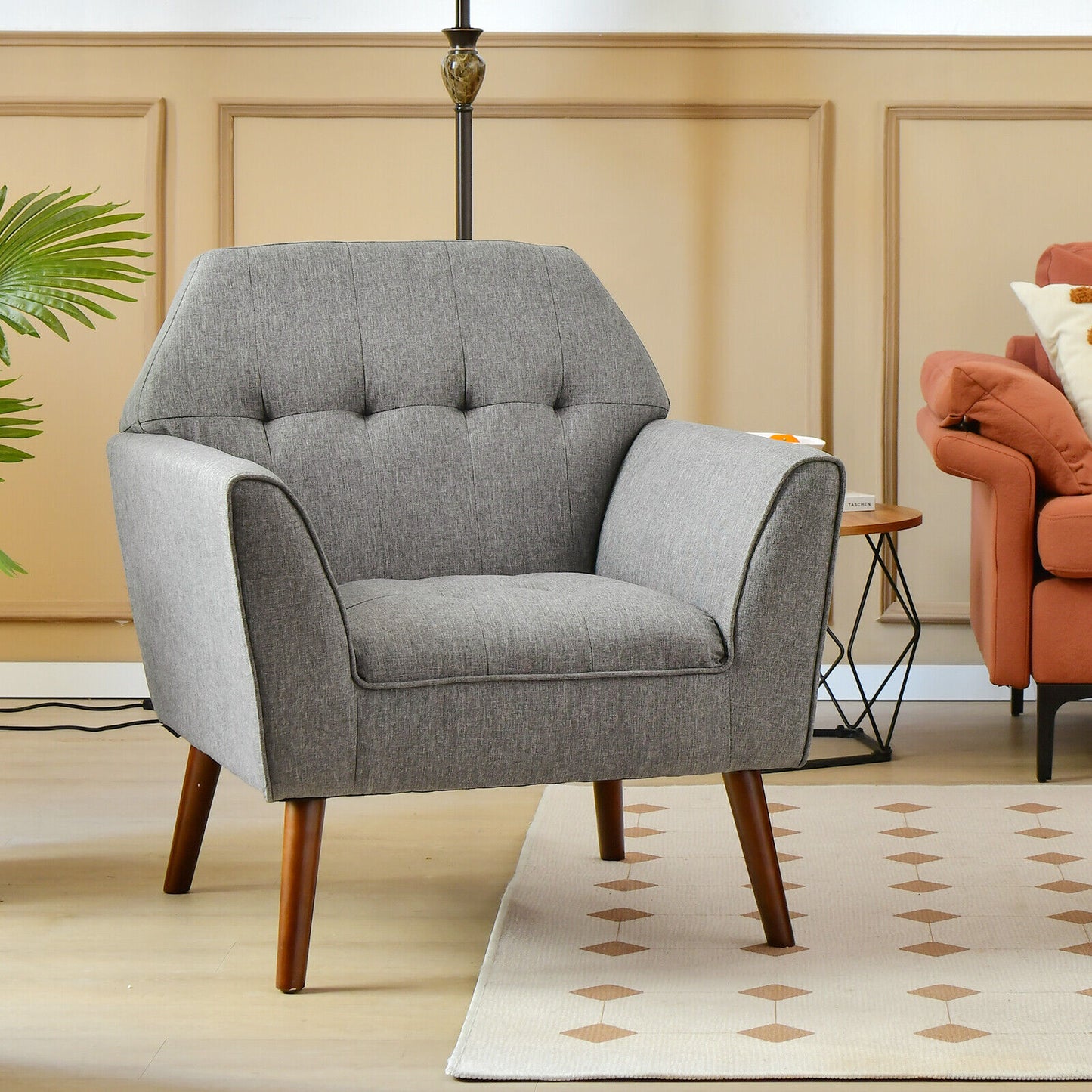 Elegant Tufted Accent Chair with Solid Wood Frame in Grey