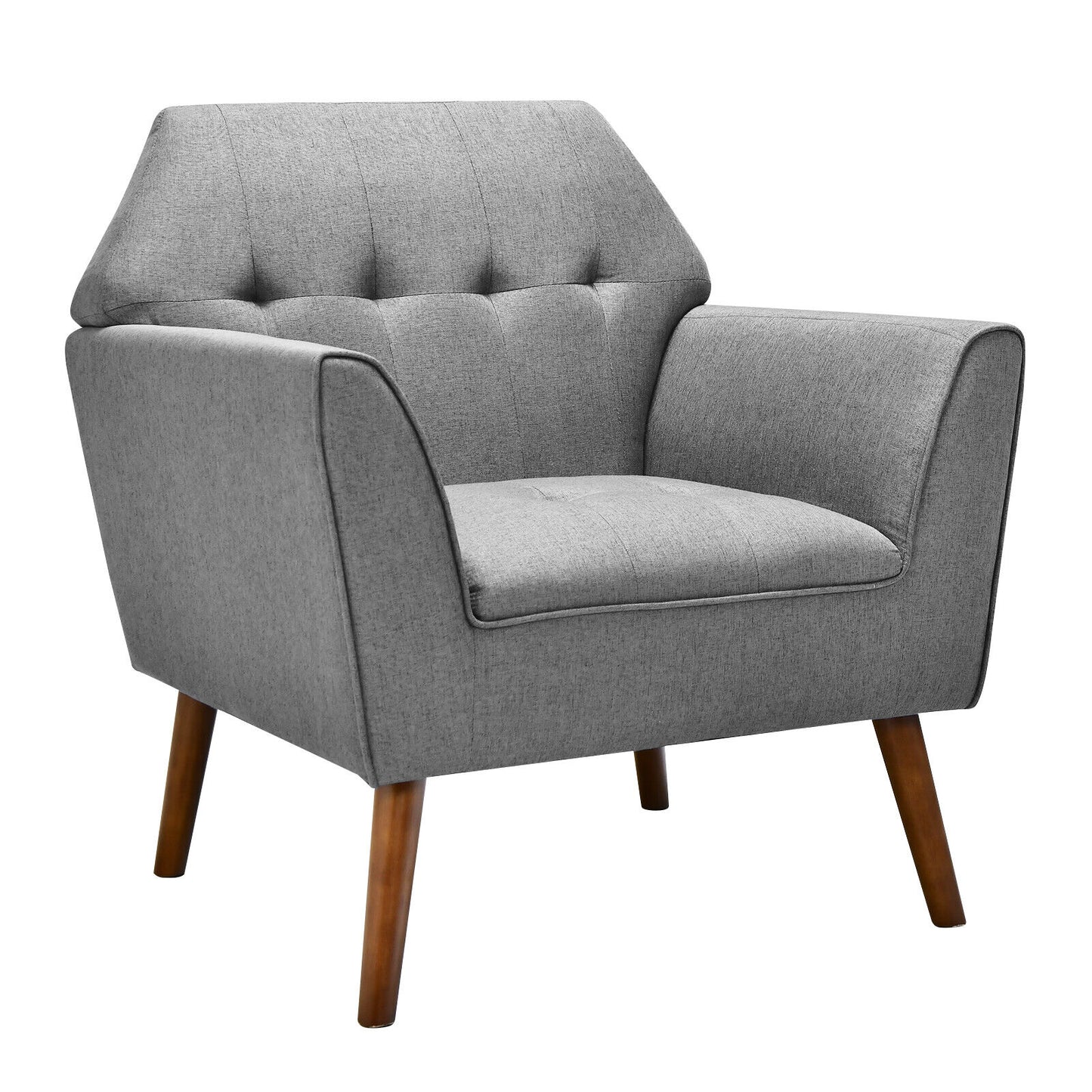 Elegant Tufted Accent Chair with Solid Wood Frame in Grey