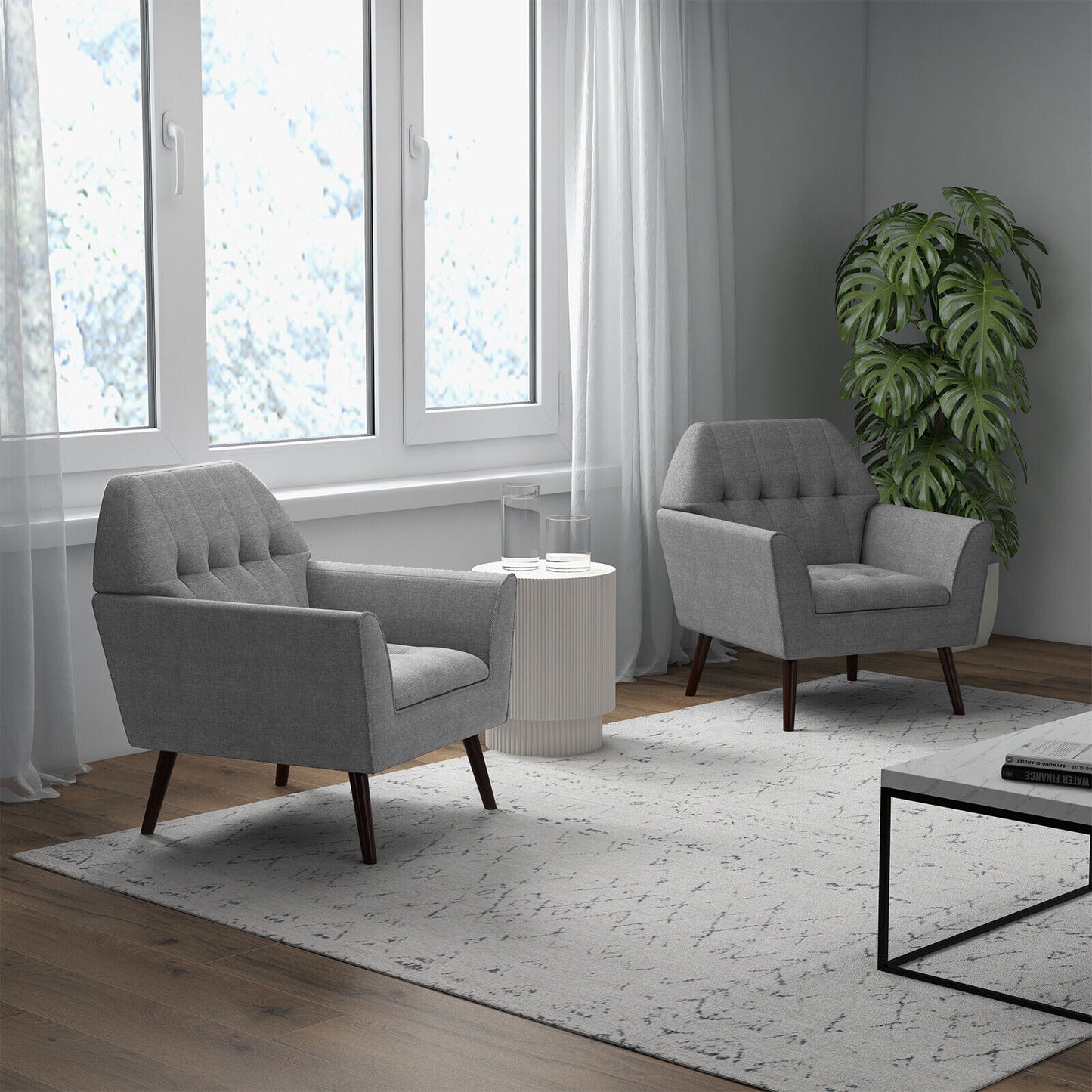 Elegant Tufted Accent Chair with Solid Wood Frame in Grey