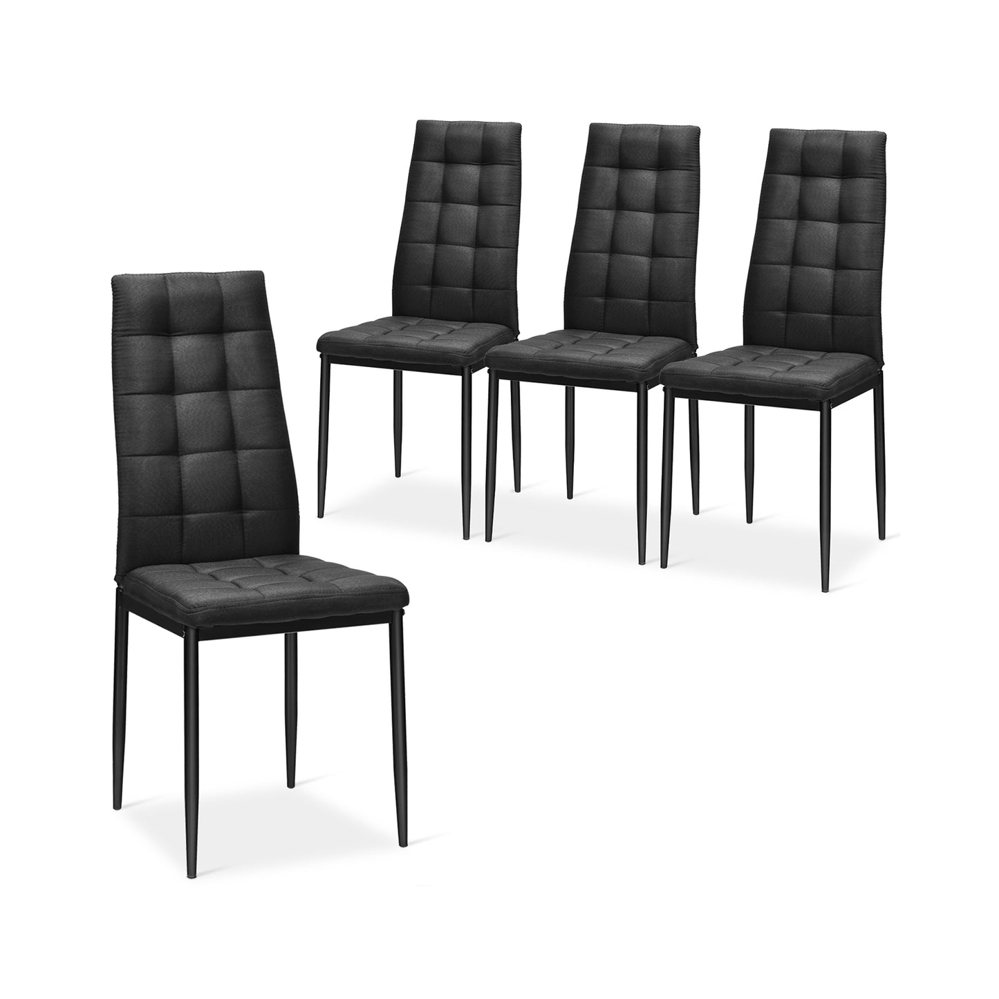 Set of 4 Upholstered Fabric Dining Chairs with High Back and Cushioned Seat for Comfort