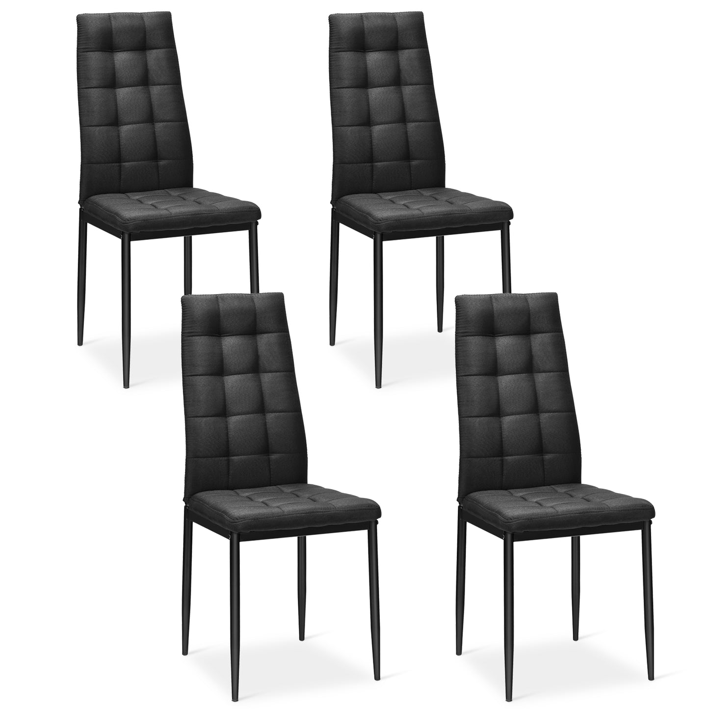 Set of 4 Upholstered Fabric Dining Chairs with High Back and Cushioned Seat for Comfort