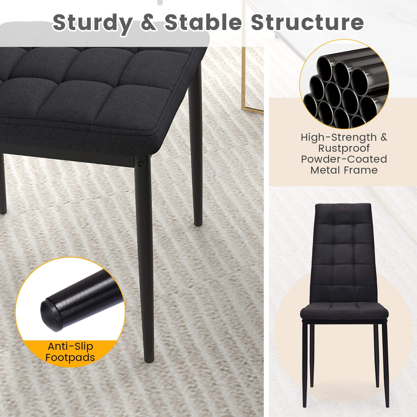 Set of 4 Upholstered Fabric Dining Chairs with High Back and Cushioned Seat for Comfort