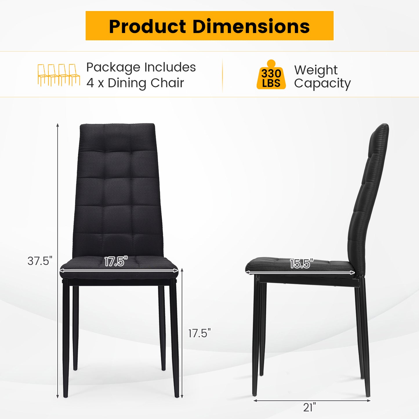 Set of 4 Upholstered Fabric Dining Chairs with High Back and Cushioned Seat for Comfort