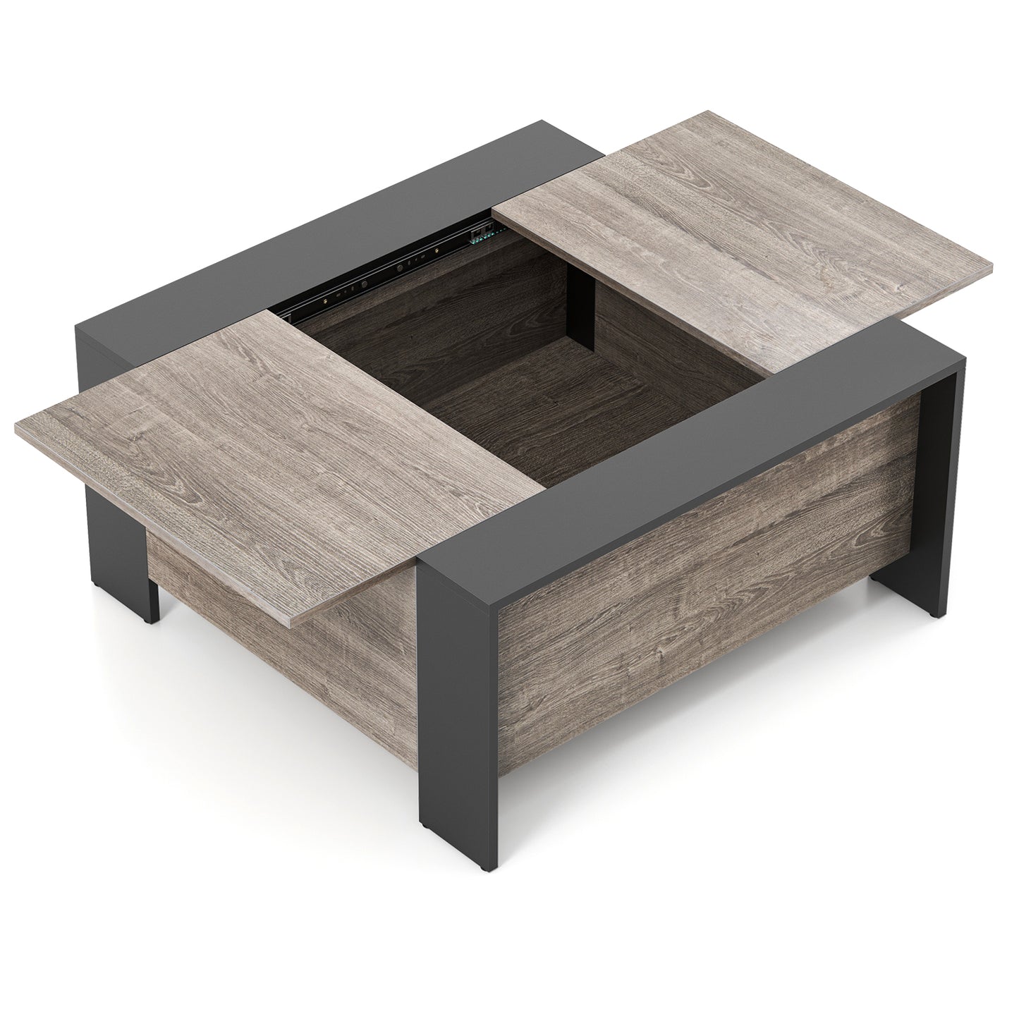 Modern Square Coffee Table with Sliding Top and Hidden Storage Compartment in Grey