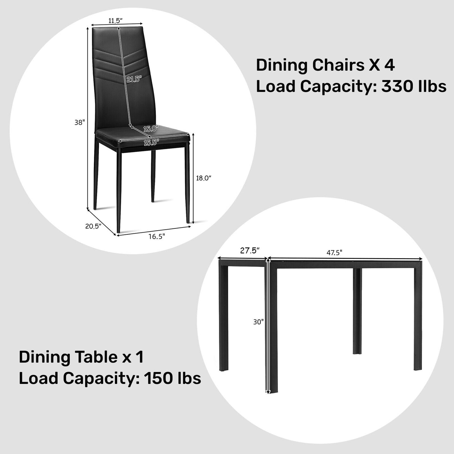 Modern 5-Piece Kitchen Dining Set with Tempered Glass Table and 4 Padded Chairs