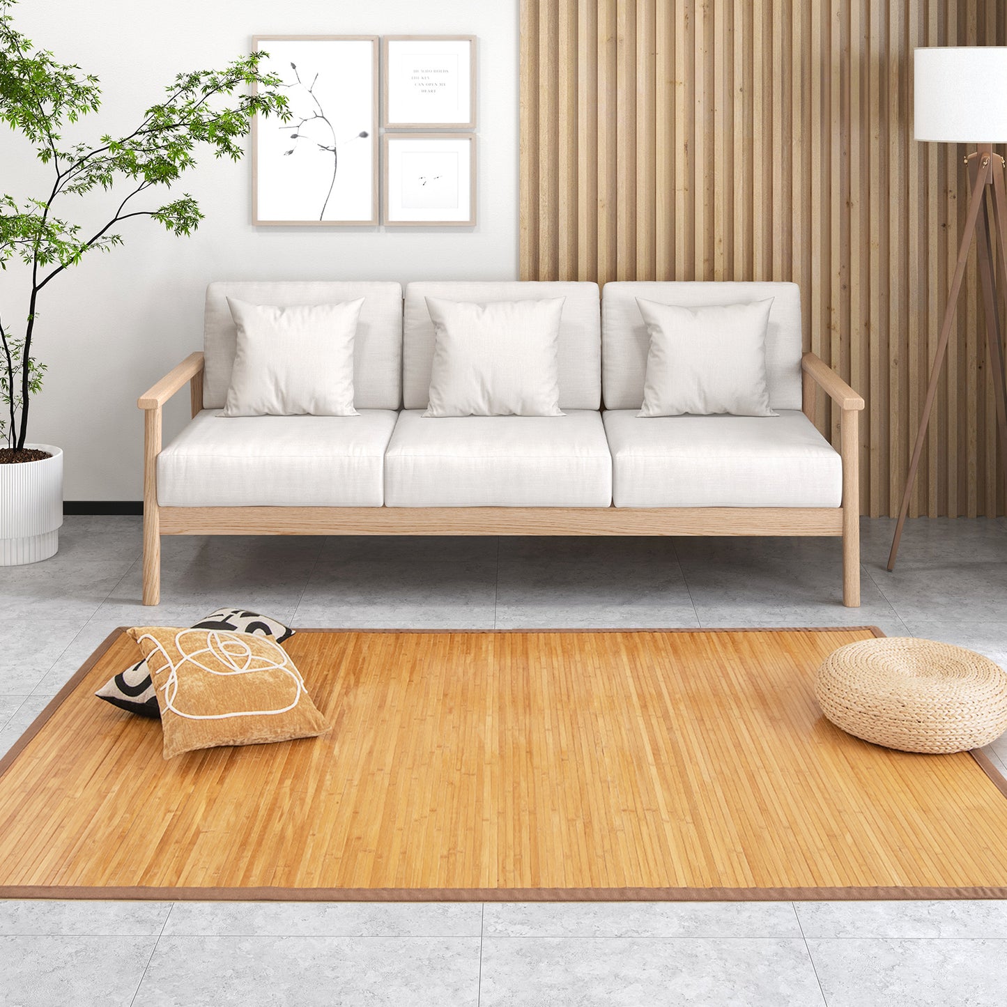 5 x 8 Feet Natural Bamboo Floor Mat with Non-Slip Backing – Perfect for Bedroom, Entryway & Living Room