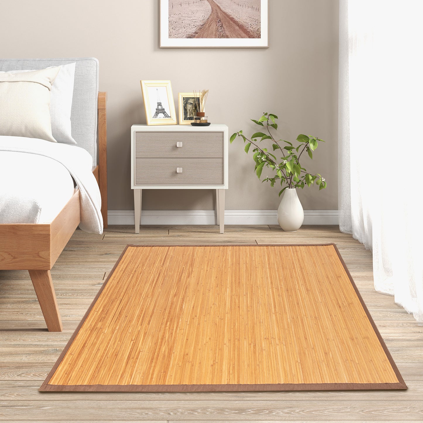 5 x 8 Feet Natural Bamboo Floor Mat with Non-Slip Backing – Perfect for Bedroom, Entryway & Living Room