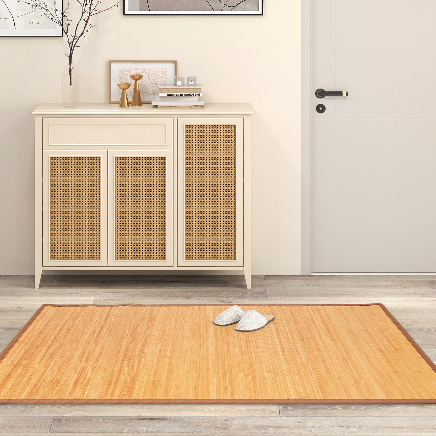 5 x 8 Feet Natural Bamboo Floor Mat with Non-Slip Backing – Perfect for Bedroom, Entryway & Living Room