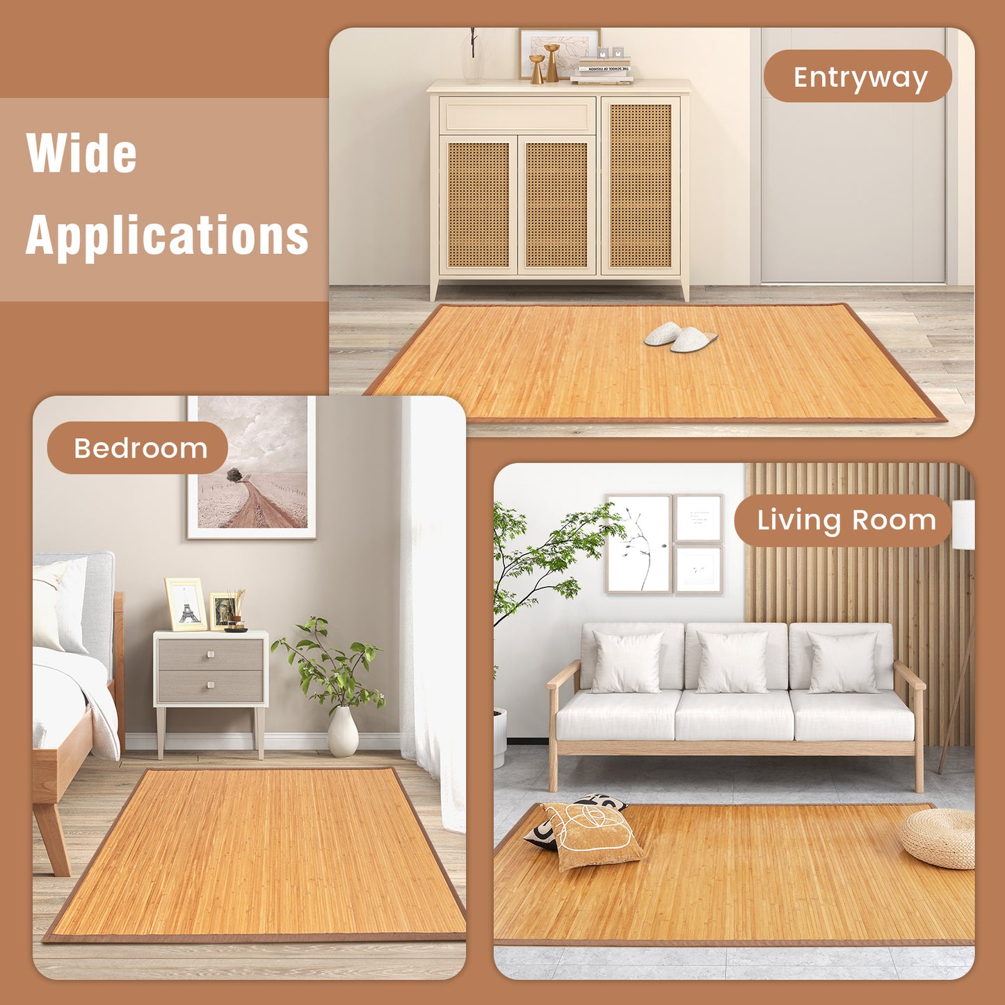 5 x 8 Feet Natural Bamboo Floor Mat with Non-Slip Backing – Perfect for Bedroom, Entryway & Living Room