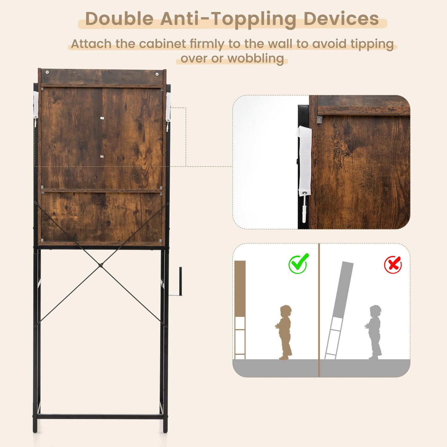 4 Tier Bathroom Storage Cabinet with Adjustable Shelves and Sliding Barn Door
