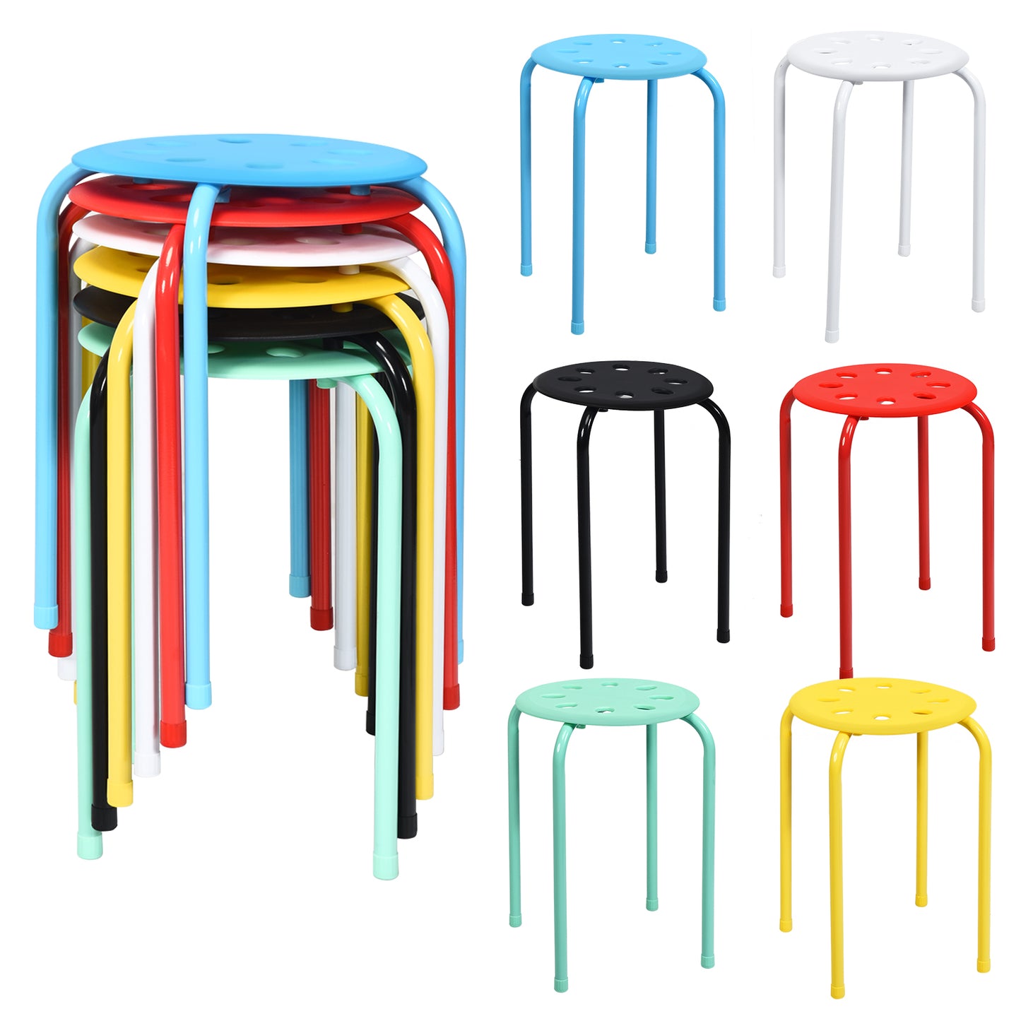 Set of 6 Stackable Plastic Stools for Dining, Office, Kitchen and More - Multicolor