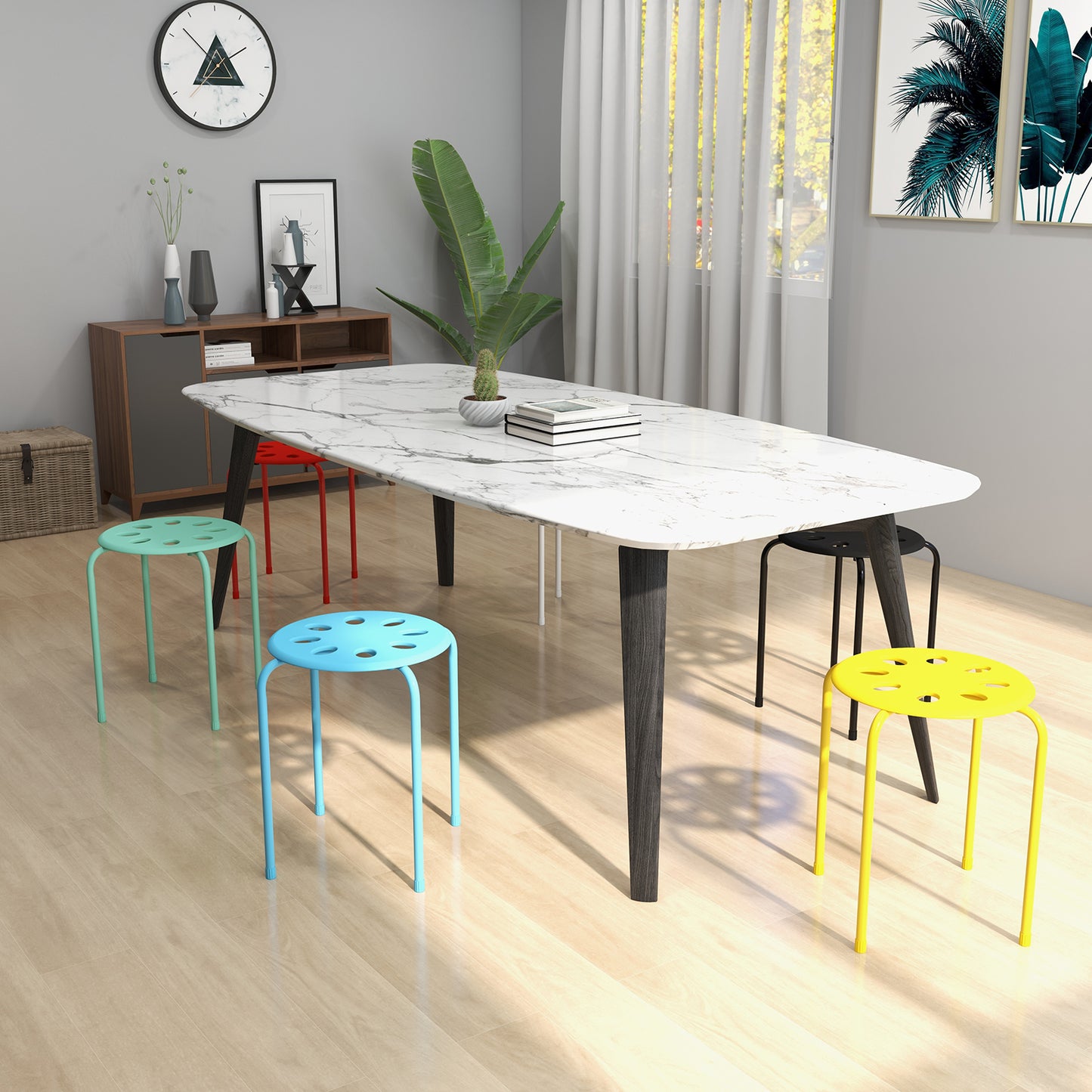 Set of 6 Stackable Plastic Stools for Dining, Office, Kitchen and More - Multicolor