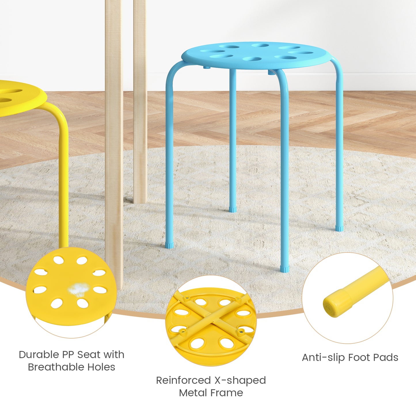 Set of 6 Stackable Plastic Stools for Dining, Office, Kitchen and More - Multicolor
