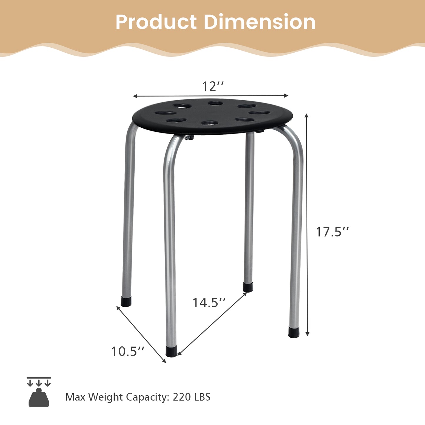 Set of 6 Stackable Plastic Stools for Dining, Office, Kitchen and More - Grey