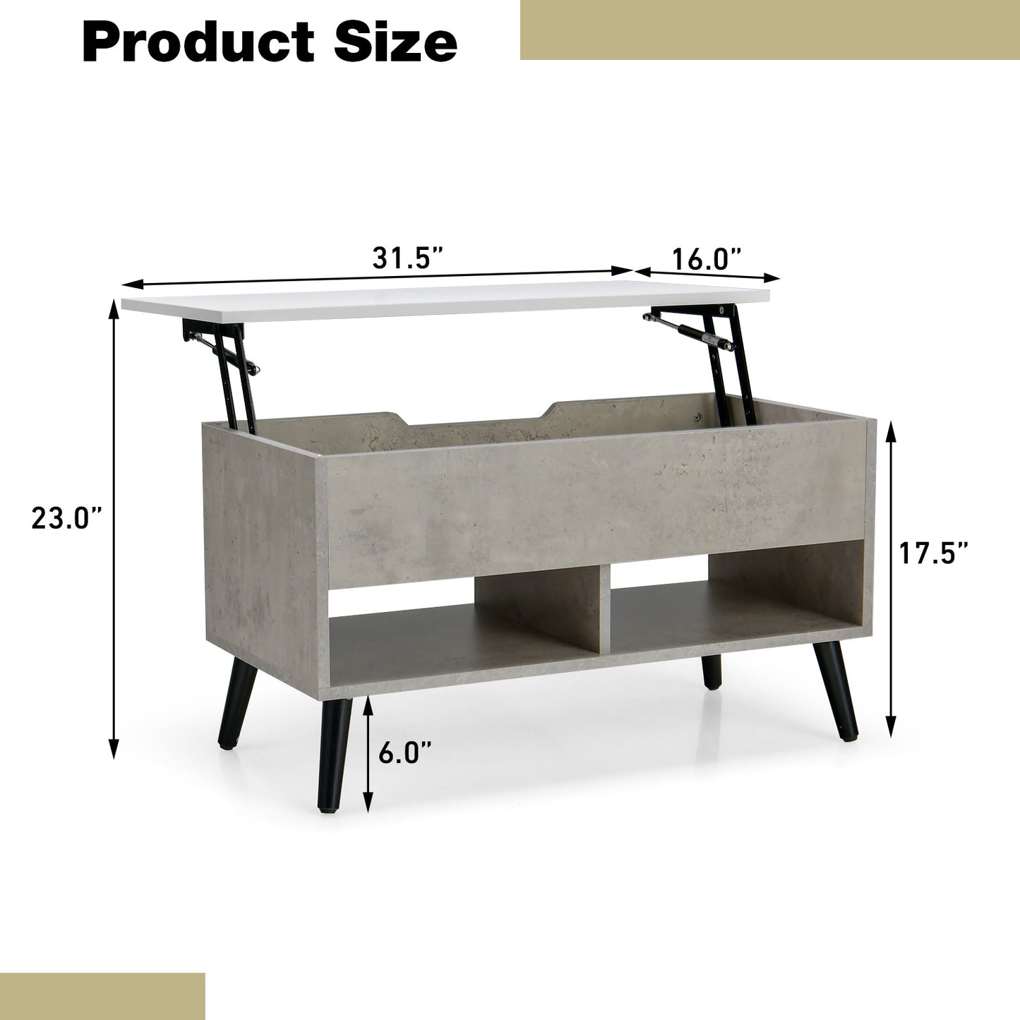 Lift Top Coffee Table with Hidden Compartment and Dual Storage Shelves - Grey