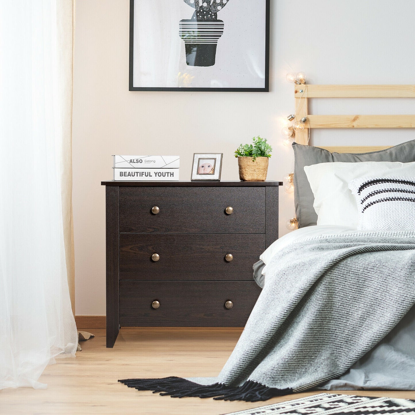 3-Drawer Storage Dresser Chest, Compact Bedside Table with Organizational Drawers – Black
