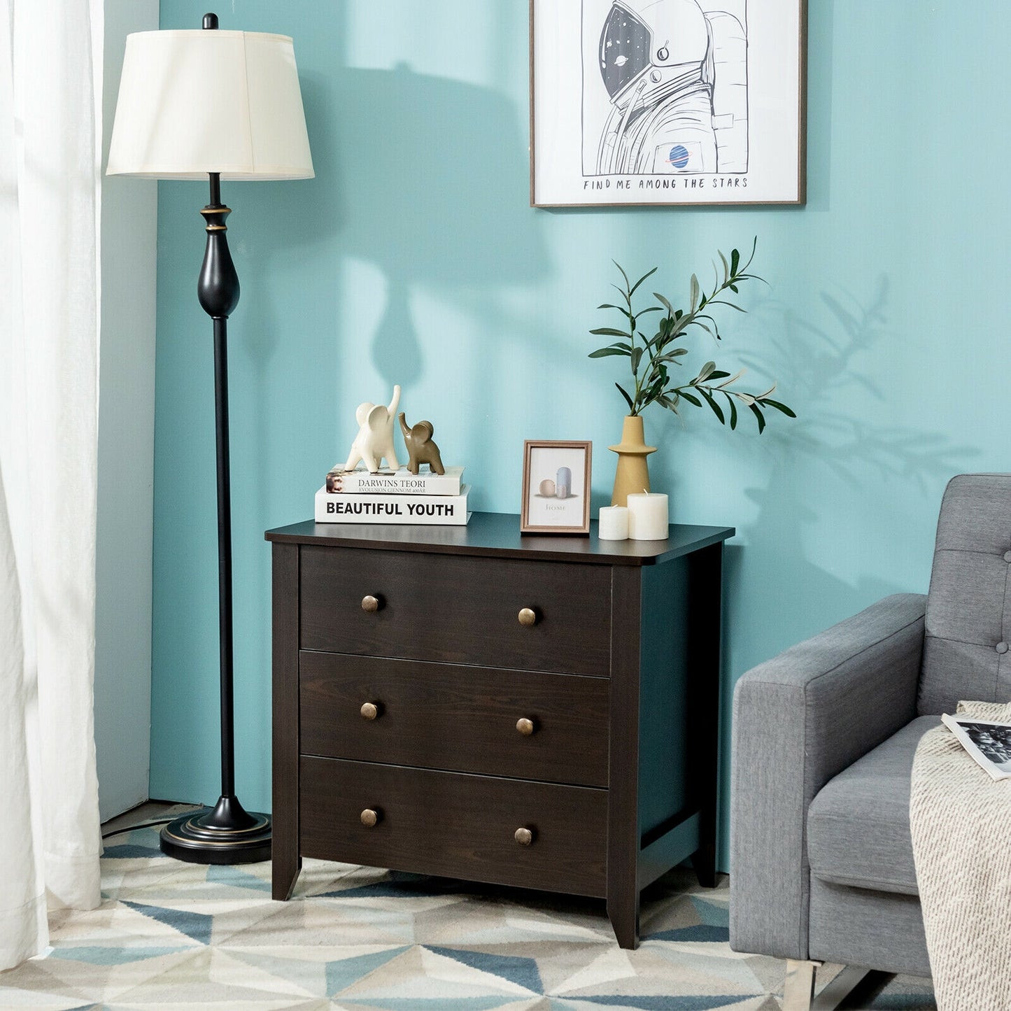 3-Drawer Storage Dresser Chest, Compact Bedside Table with Organizational Drawers – Black