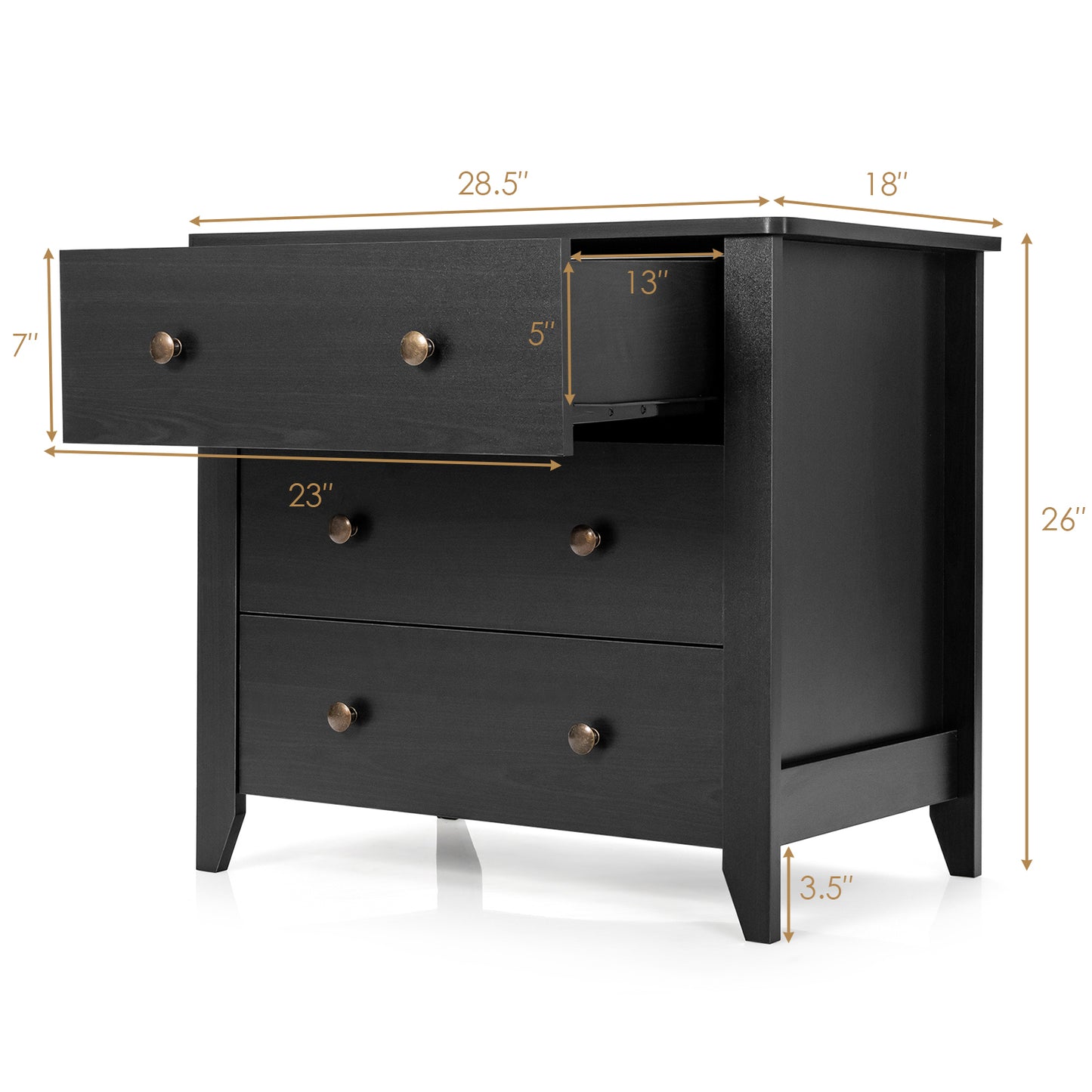 3-Drawer Storage Dresser Chest, Compact Bedside Table with Organizational Drawers – Black