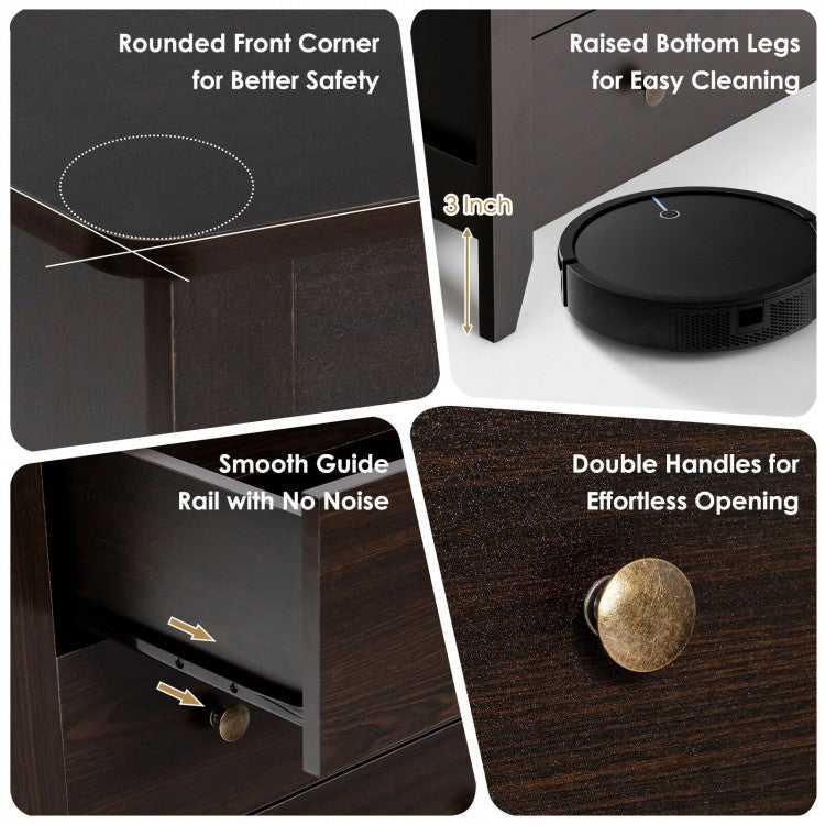 3-Drawer Storage Dresser Chest, Compact Bedside Table with Organizational Drawers – Dark Brown