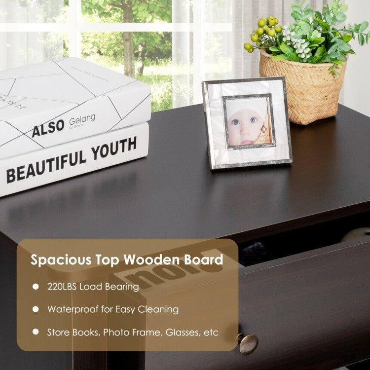 3-Drawer Storage Dresser Chest, Compact Bedside Table with Organizational Drawers – Dark Brown