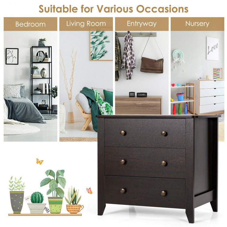 3-Drawer Storage Dresser Chest, Compact Bedside Table with Organizational Drawers – Dark Brown