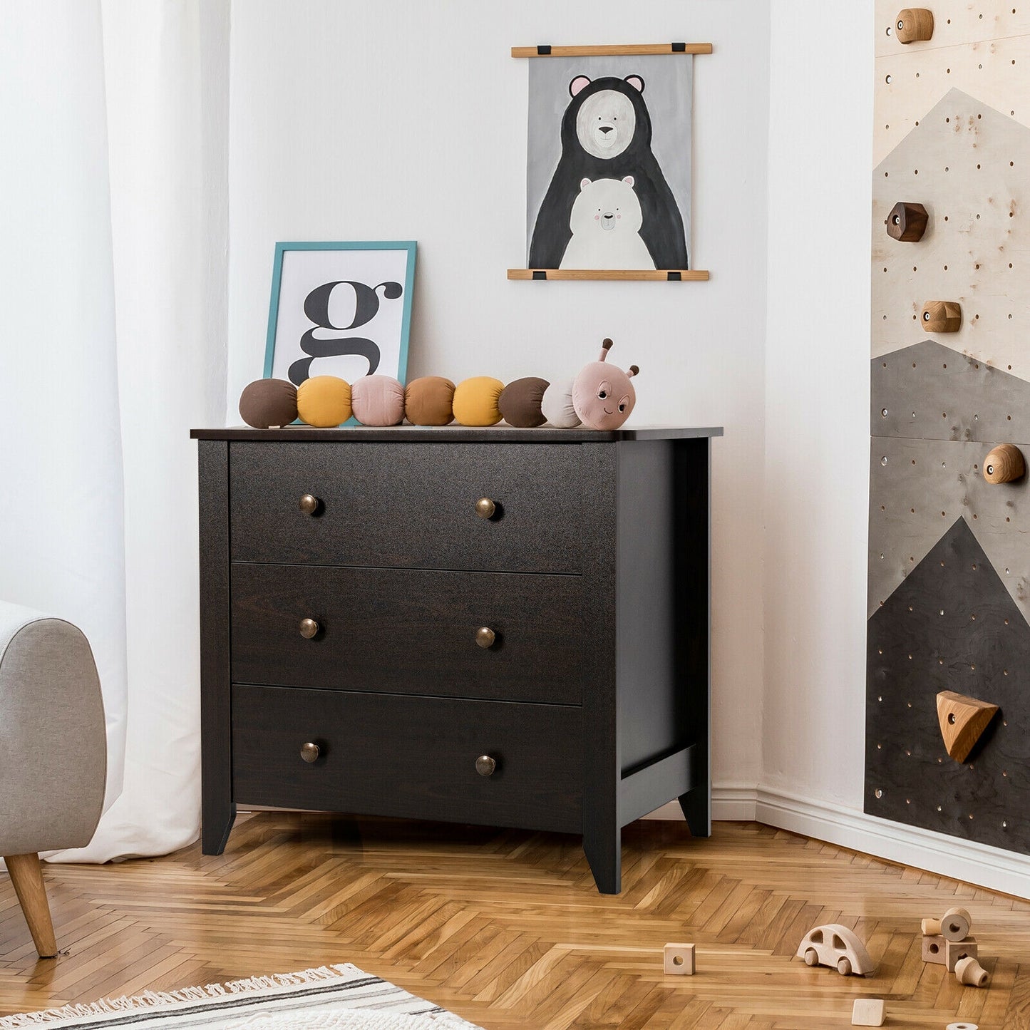 3-Drawer Storage Dresser Chest, Compact Bedside Table with Organizational Drawers – Dark Brown