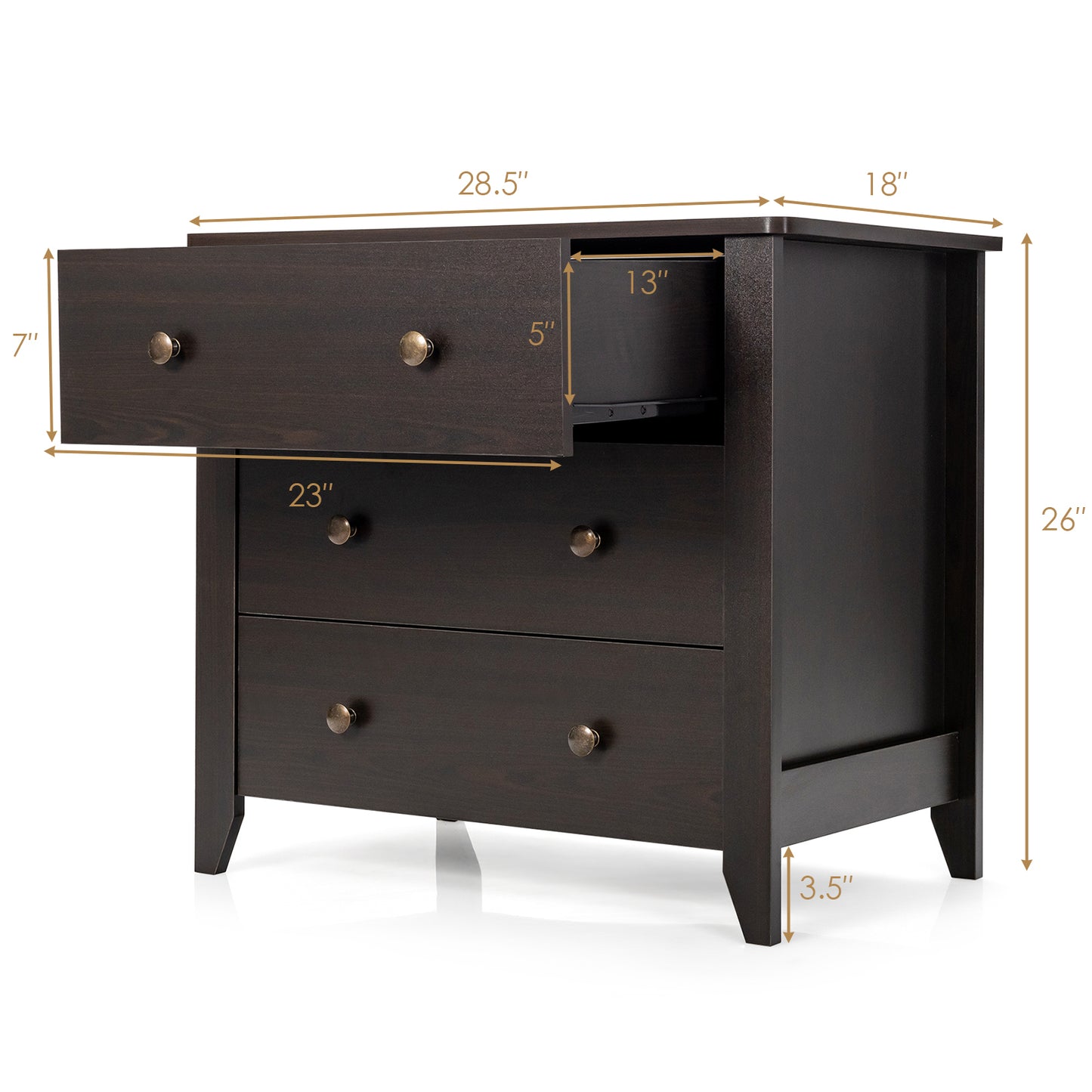 3-Drawer Storage Dresser Chest, Compact Bedside Table with Organizational Drawers – Dark Brown