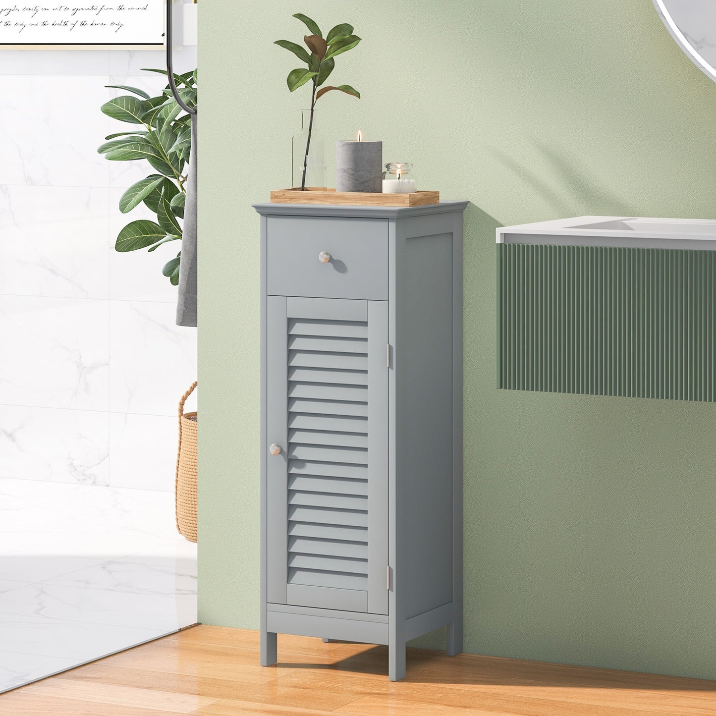 Compact Wooden Bathroom Storage Cabinet with Drawer & Shutter Door