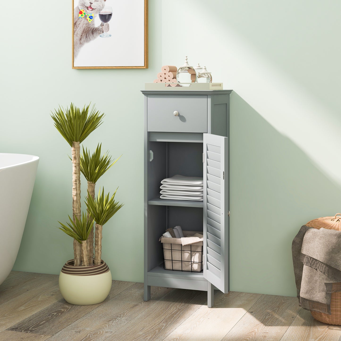 Compact Wooden Bathroom Storage Cabinet with Drawer & Shutter Door