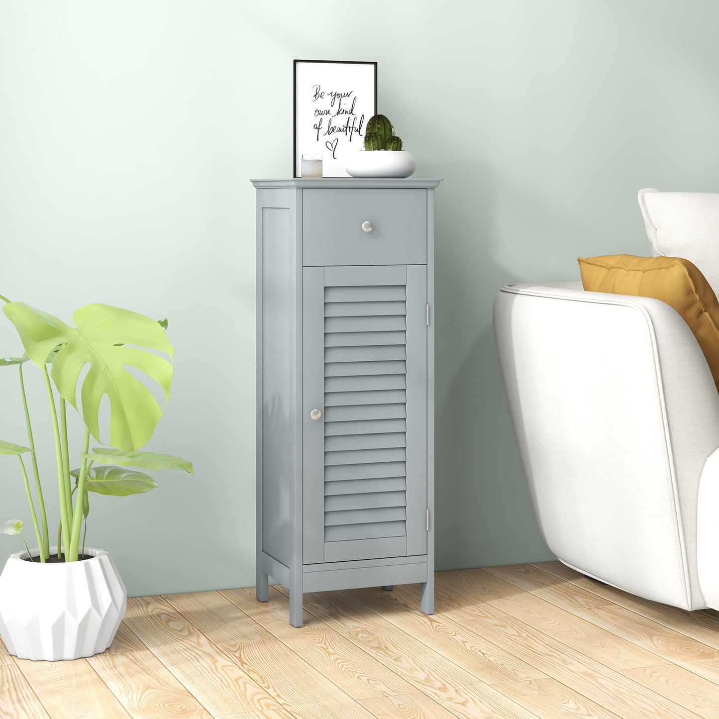 Compact Wooden Bathroom Storage Cabinet with Drawer & Shutter Door