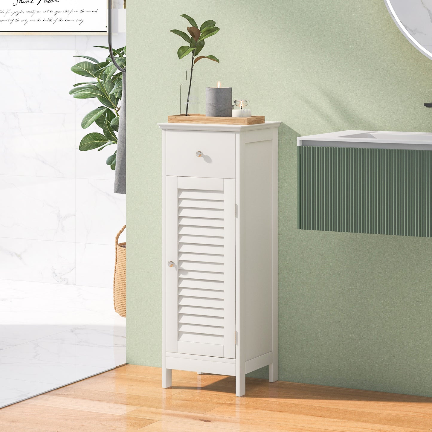 Compact Wooden Bathroom Storage Cabinet with Drawer & Shutter Door